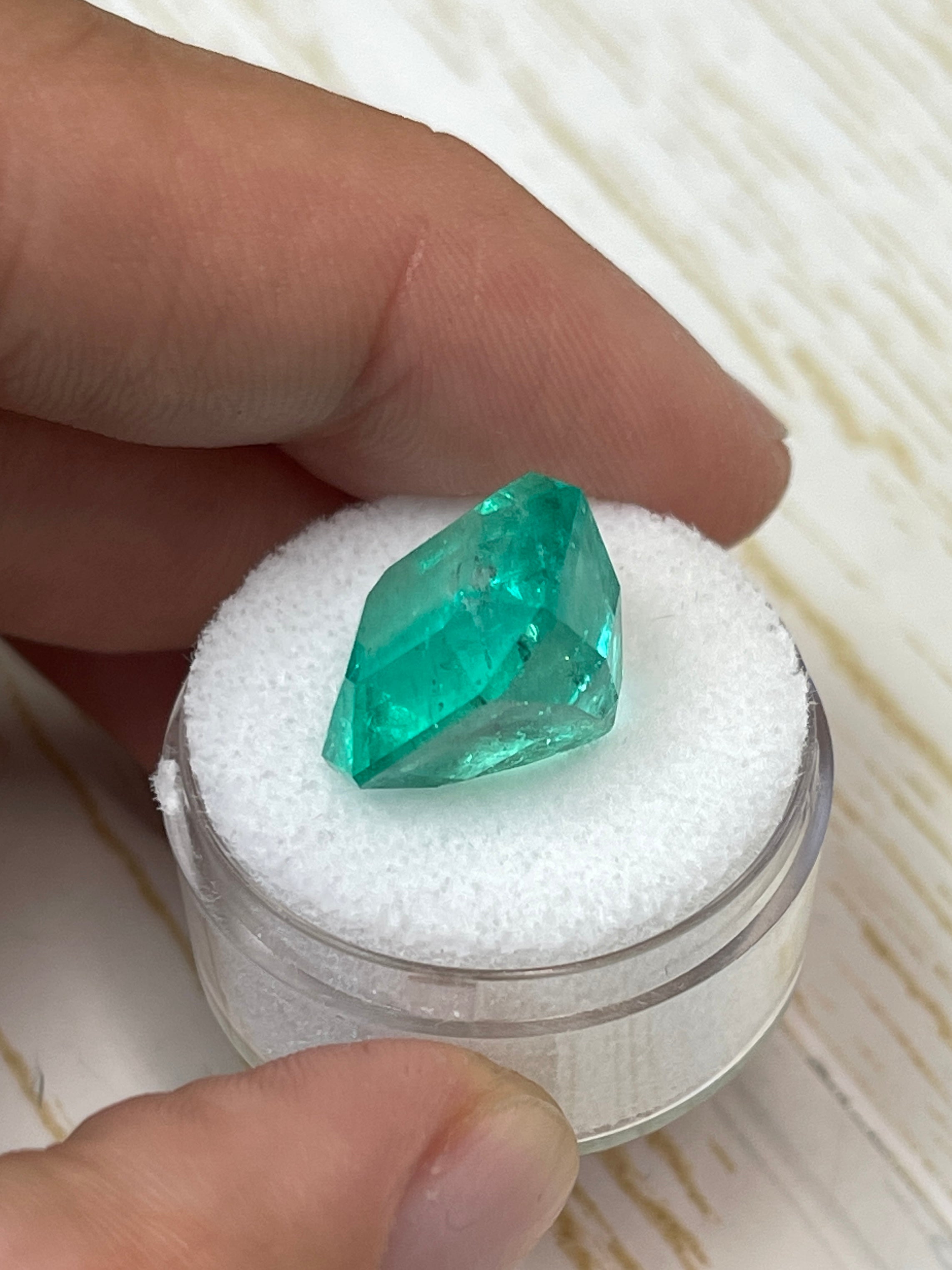 14.5x14mm Dark Green Natural Loose Colombian Emerald - 13.46 Carat Asscher Cut Gemstone for Jewelry Making & Engagement Rings