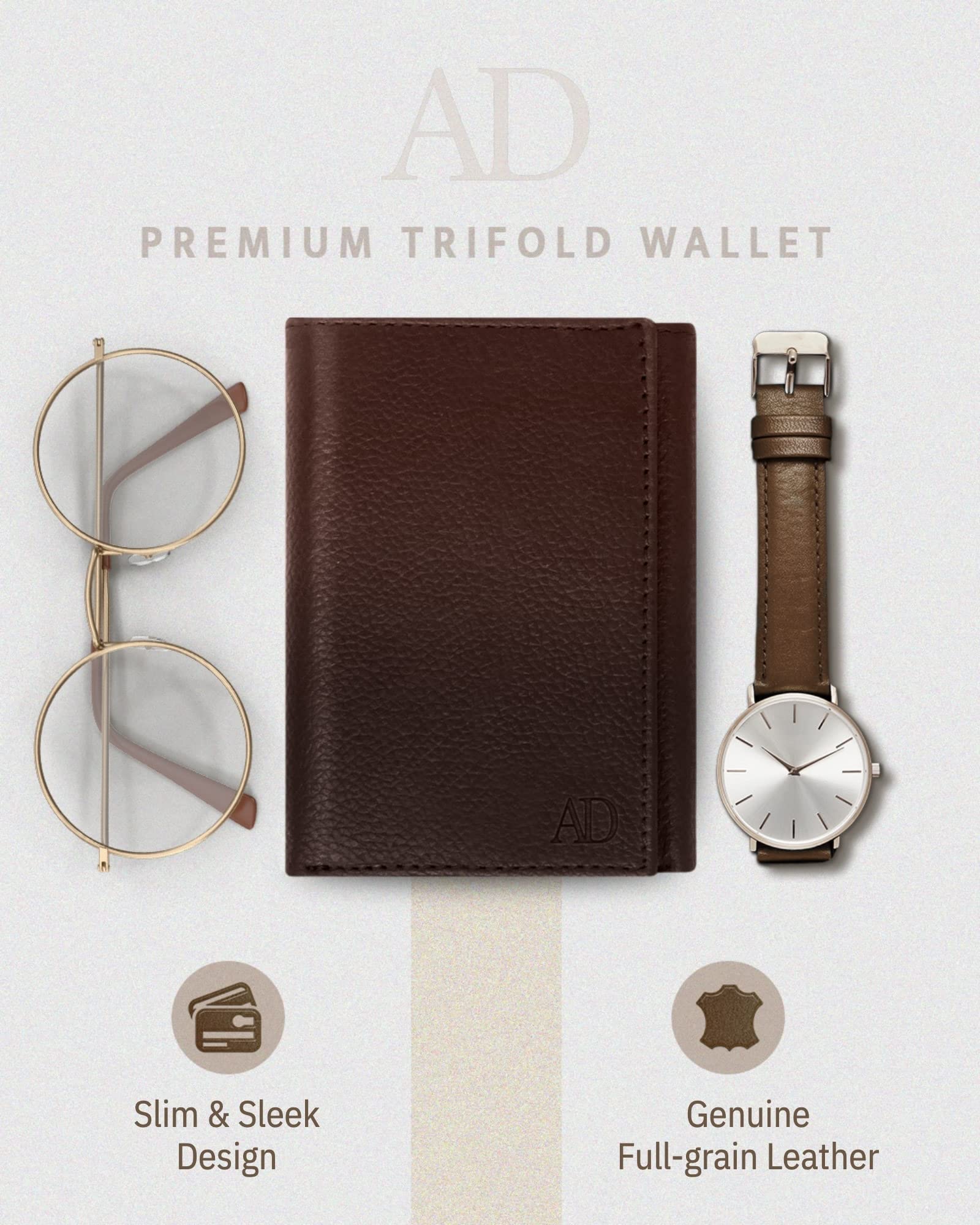 Men's Slim RFID Blocking Trifold Wallet - Genuine Leather Front Pocket Wallet with ID Window - Secure Personal Data Protection - Perfect Gift for Dad, Husband & Boyfriend (Office, Travel & Everyday Use)