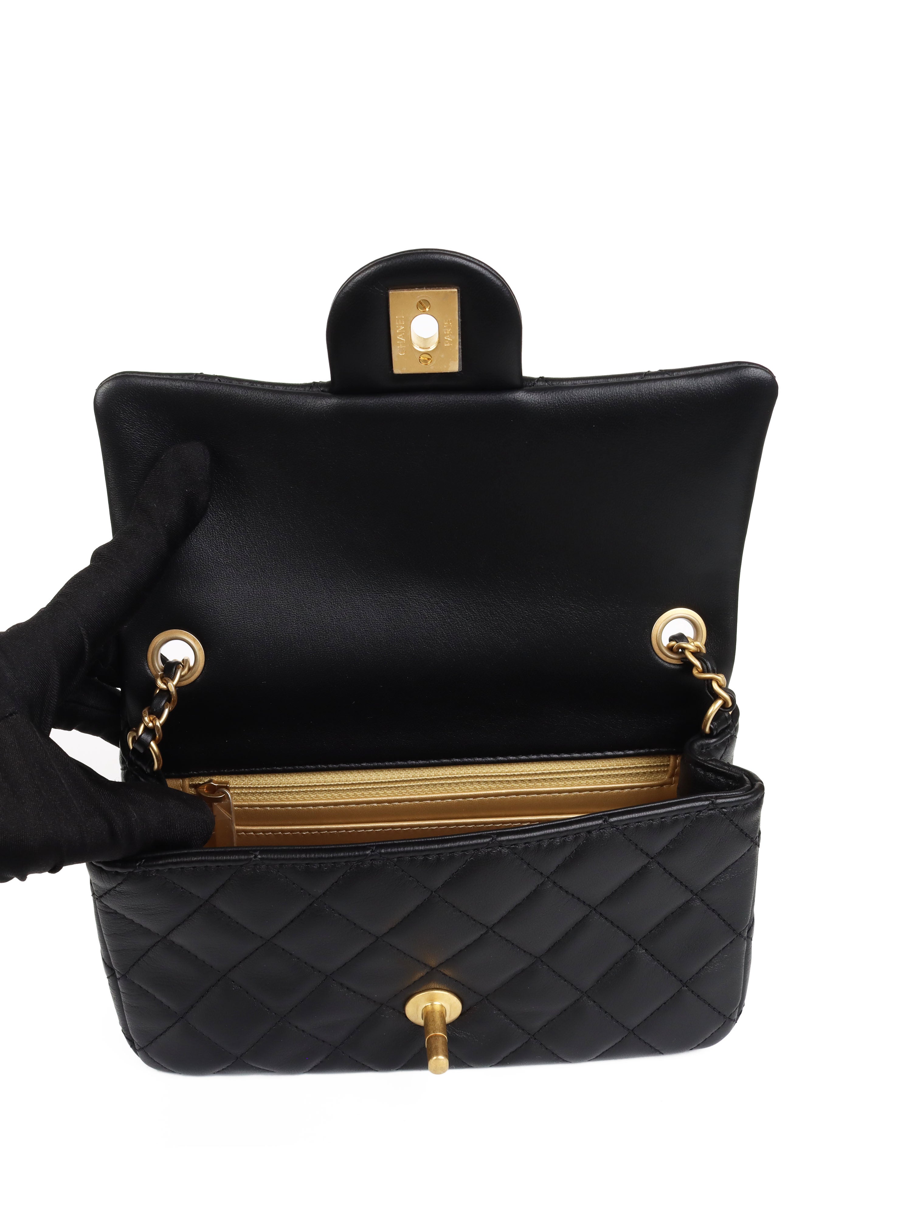 Chanel Black Mini Classic Flap Bag with Pearl Crush Chain - Luxury Crossbody Purse for Women | Perfect for Evening Parties, Date Nights & Special Occasions