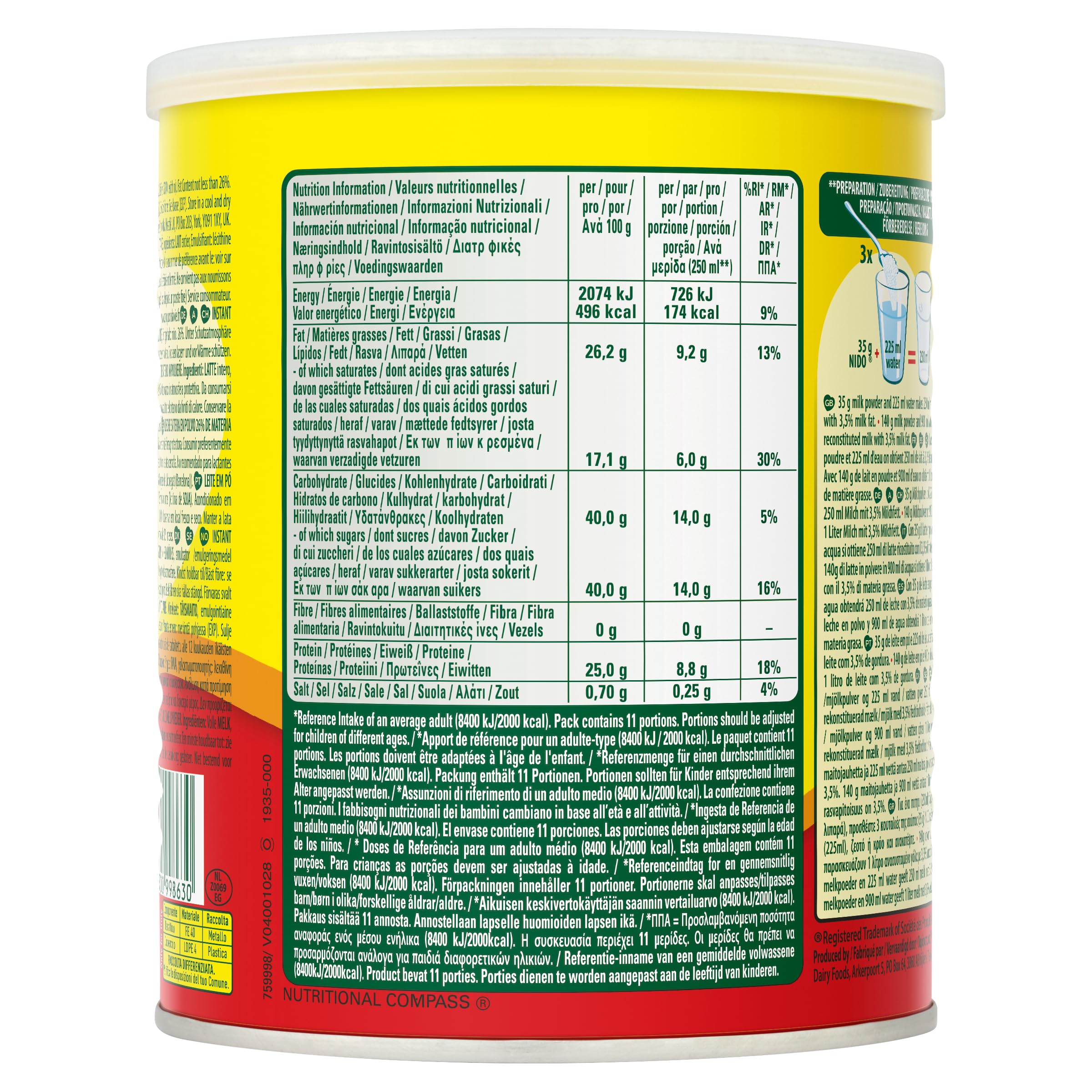 Nestlé Nido Fortified Milk Powder for Kids - 400g (Pack of 6) | Rich in Vitamins & Calcium | Perfect for Breakfast, School Lunches & Healthy Snacks