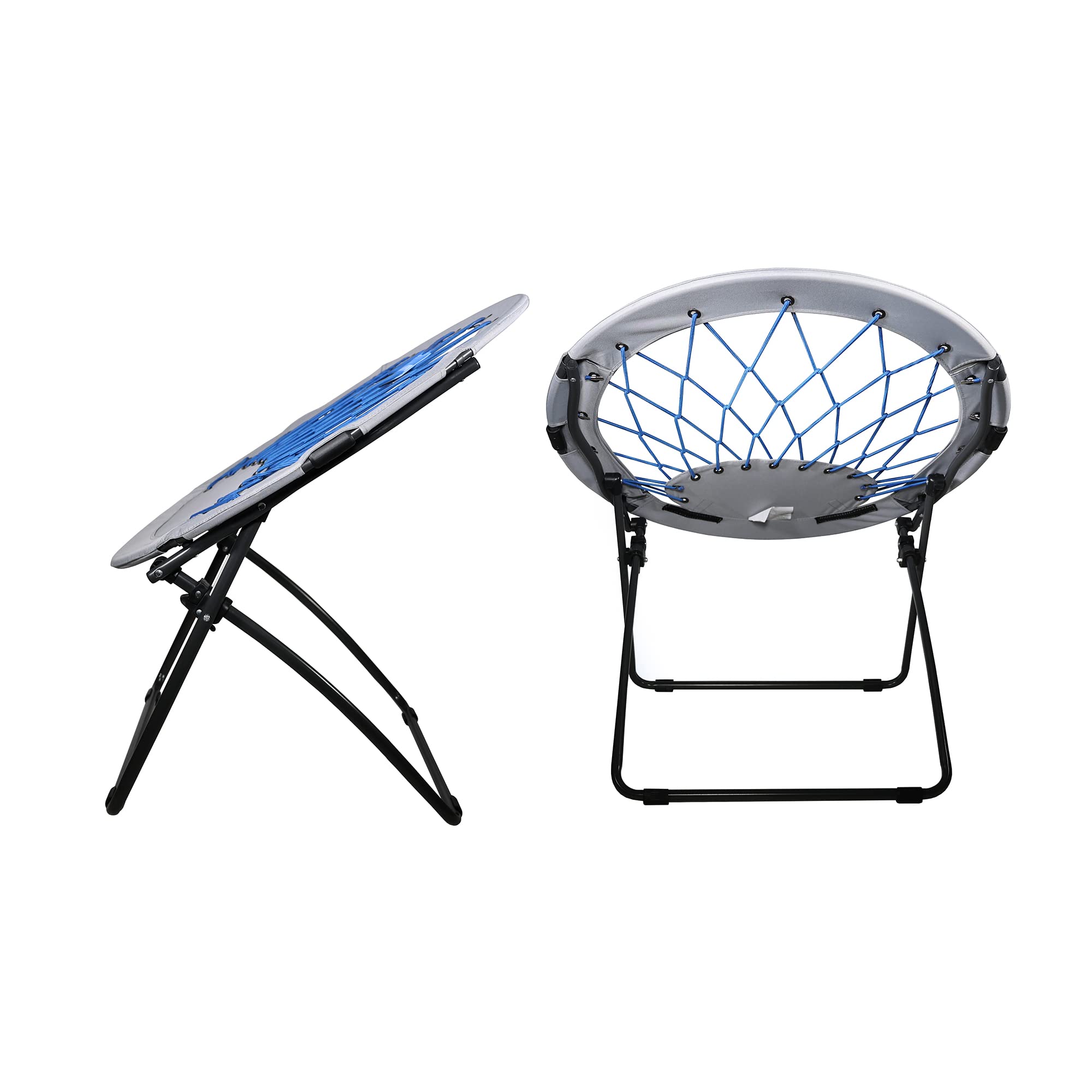 Zenithen Folding Bungee Chair - Round Metal Frame Dish Saucer Chair for Indoor & Outdoor Use - Perfect for Bedroom, Dorm, Camping, Movies & Relaxation - Cobalt Blue (1-Pack) | Great for Patio Lounging, Backyard Gatherings & Small Space Living