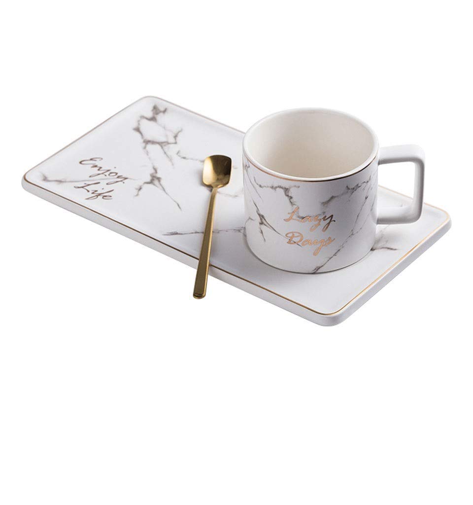 Premium Ceramic Coffee Cup and Saucer Set with Spoon - Elegant Tea, Soy Milk, Dessert Dish - Perfect for Home, Office, Gifts & Special Occasions