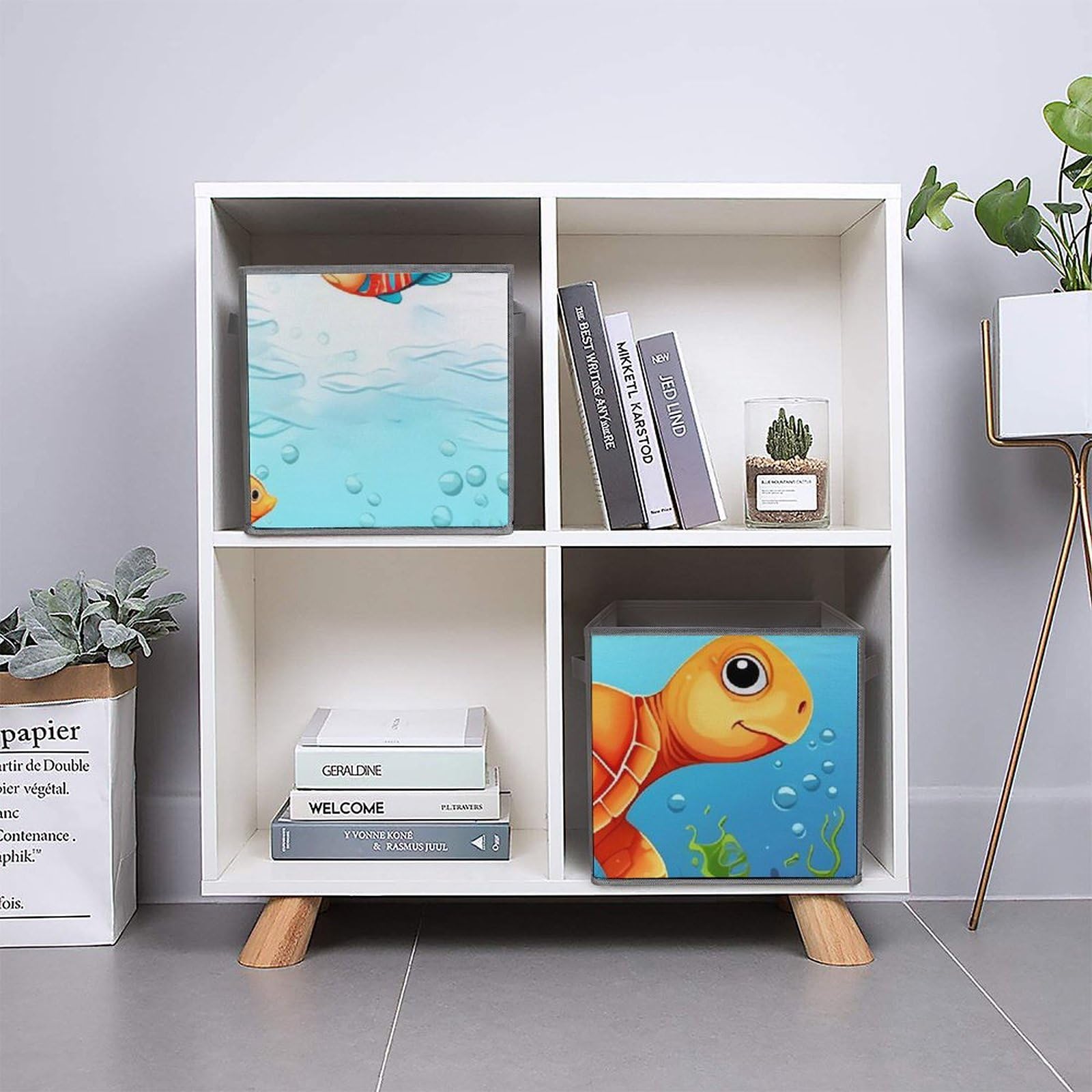 6-Pack Collapsible Storage Bins with Handles - Turtle & Fish Design Foldable Storage Baskets for Closet, Bedroom, Kids Room Organization - Large Fabric Storage Cubes for Clothes, Toys & Home Organization
