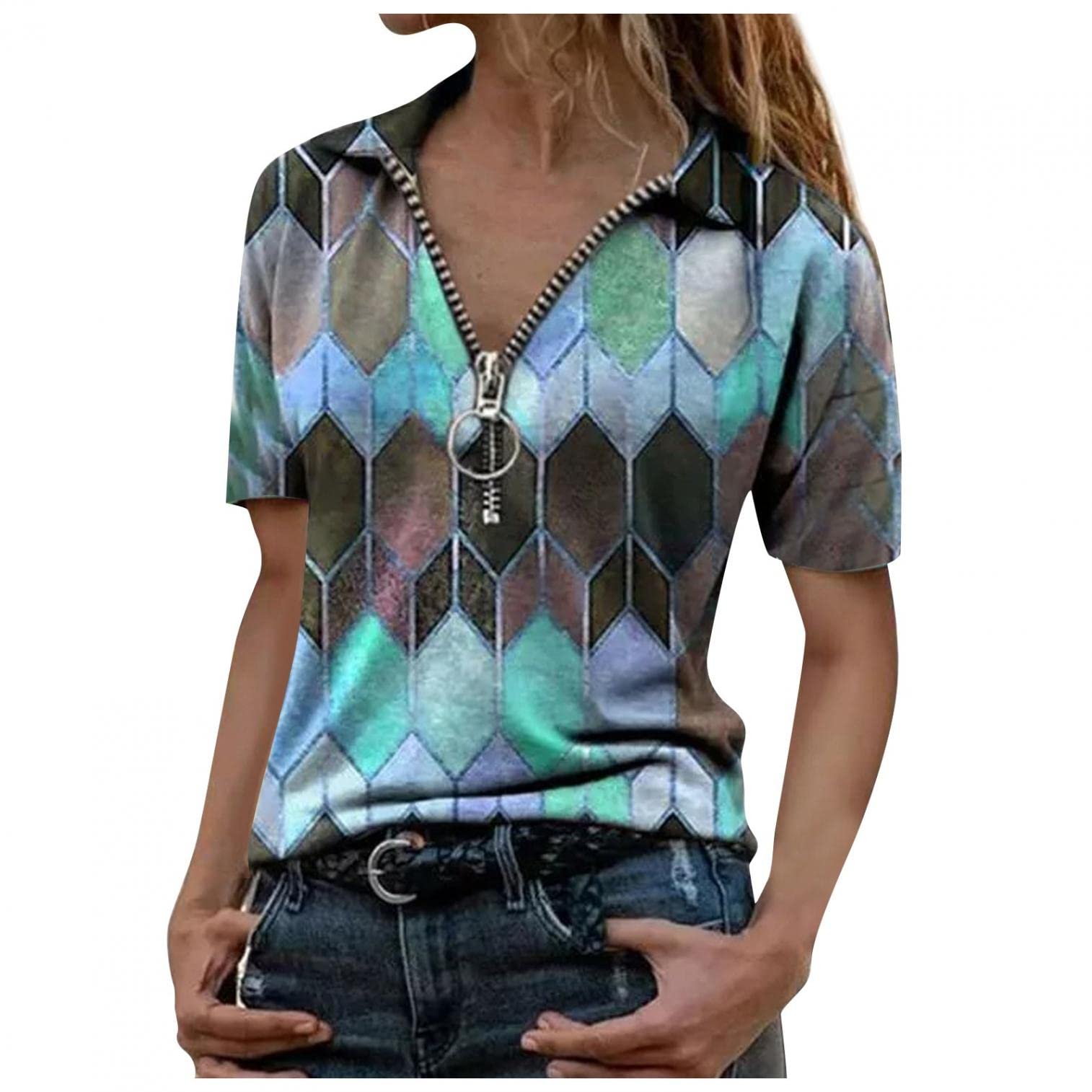 Women's Summer Short Sleeve V-Neck Graphic Printed Casual T-Shirts - Trendy Fashion Tops for Everyday Wear, Beach Outings & Weekend Outfits