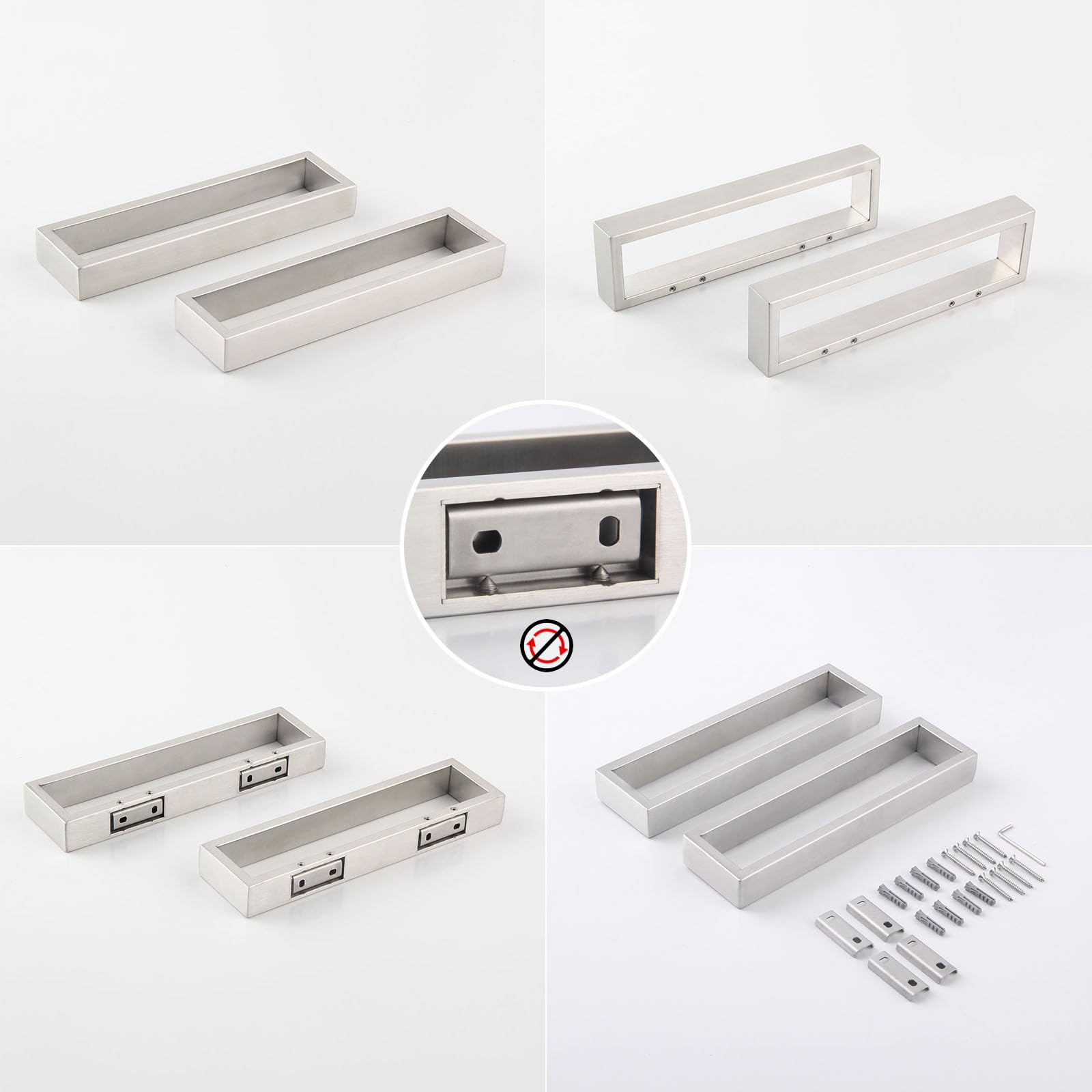 Modern Square Towel Holder - Brushed Stainless Steel Wall Mounted Towel Hanger & Ring Set (2 Pack) - Bathroom Accessories for Spa, Hotel & Home Decor - HG1716-2LS
