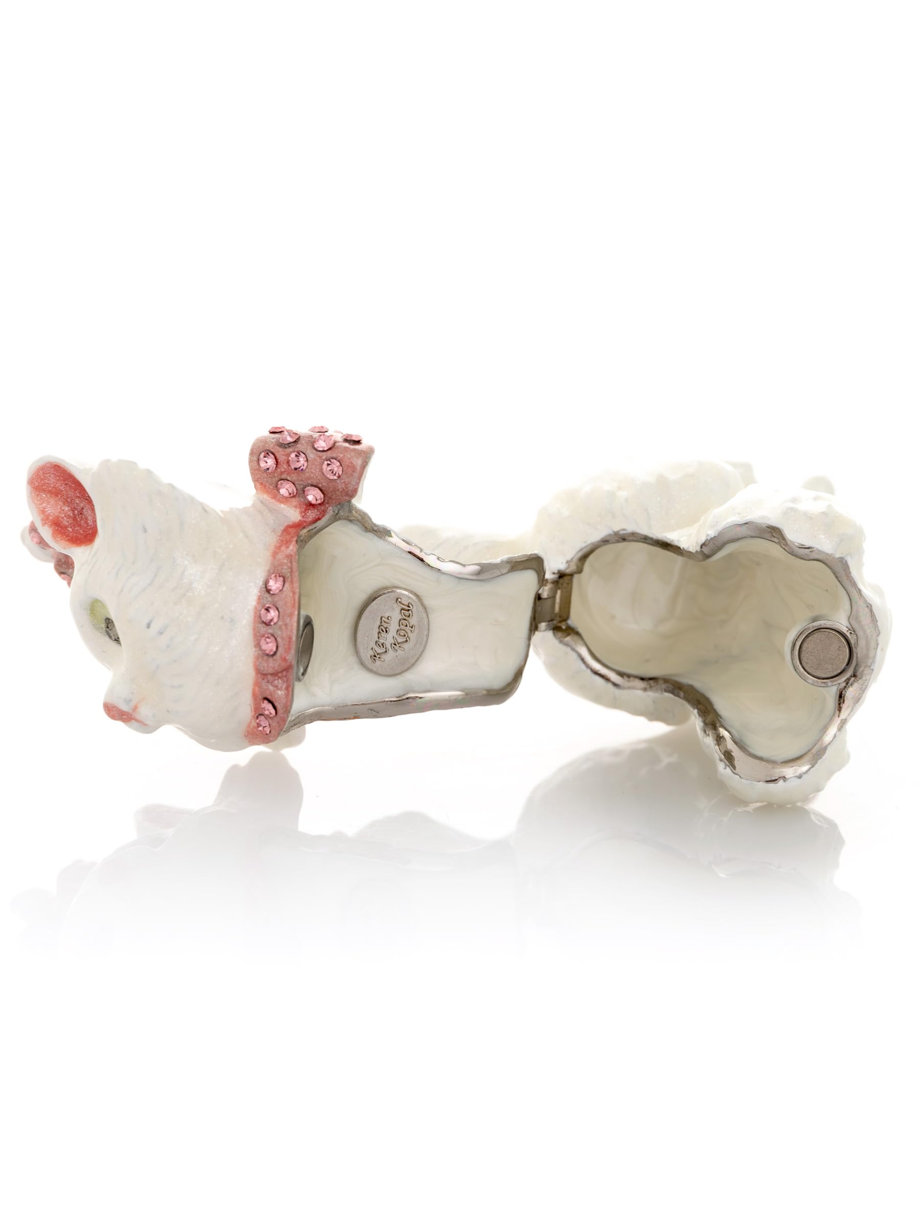 White & Pink Enamel Painted Faberge Style Cat Jewelry Trinket Box - Perfect for Home Decor, Gift Giving & Jewelry Storage