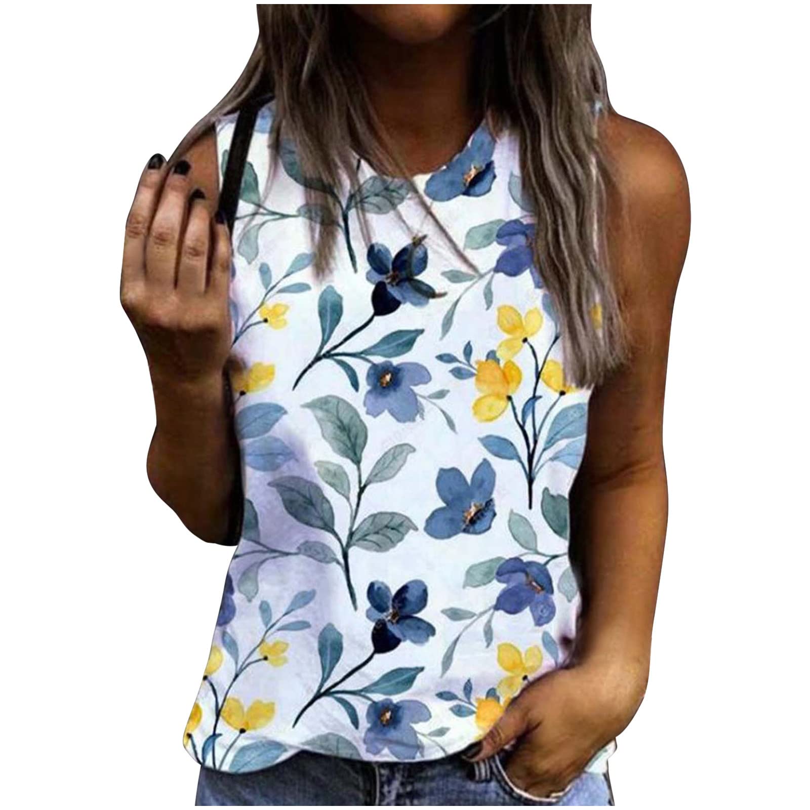 Ylioge Women's Corset Top - Floral Print Round Neck Sleeveless Shirt for Summer, Beach & Casual Wear | Fashion Pullover Vest for Daily Outfits & Vacation
