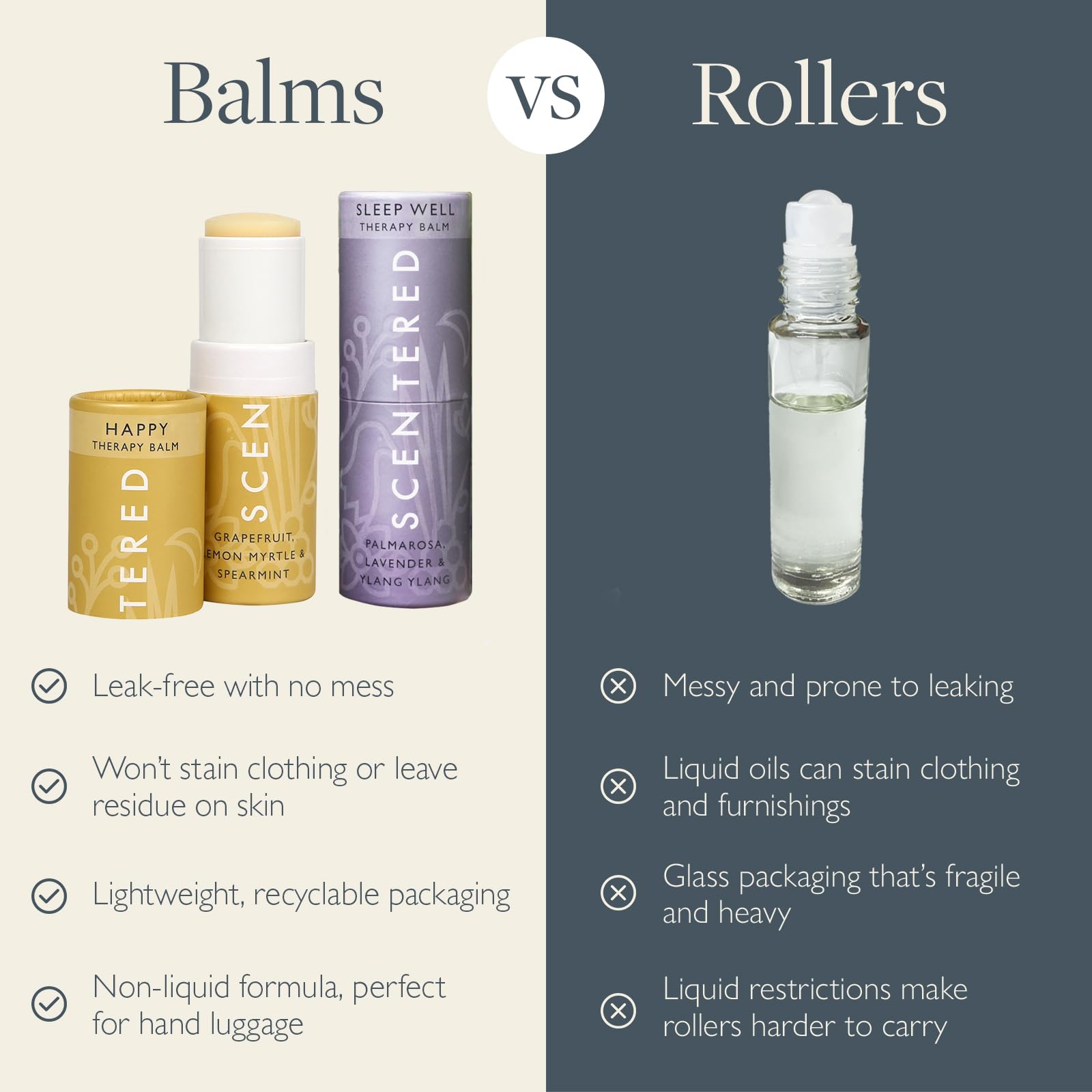 Scentered Aromatherapy Balm Stick Duo for Sleep Support & Mood Boost - Essential Oil Roll-On with Lemon Myrtle, Lavender & Ylang Ylang - Natural Stress Relief & Relaxation Gift for Women - Perfect for Bedtime, Travel & Self-Care
