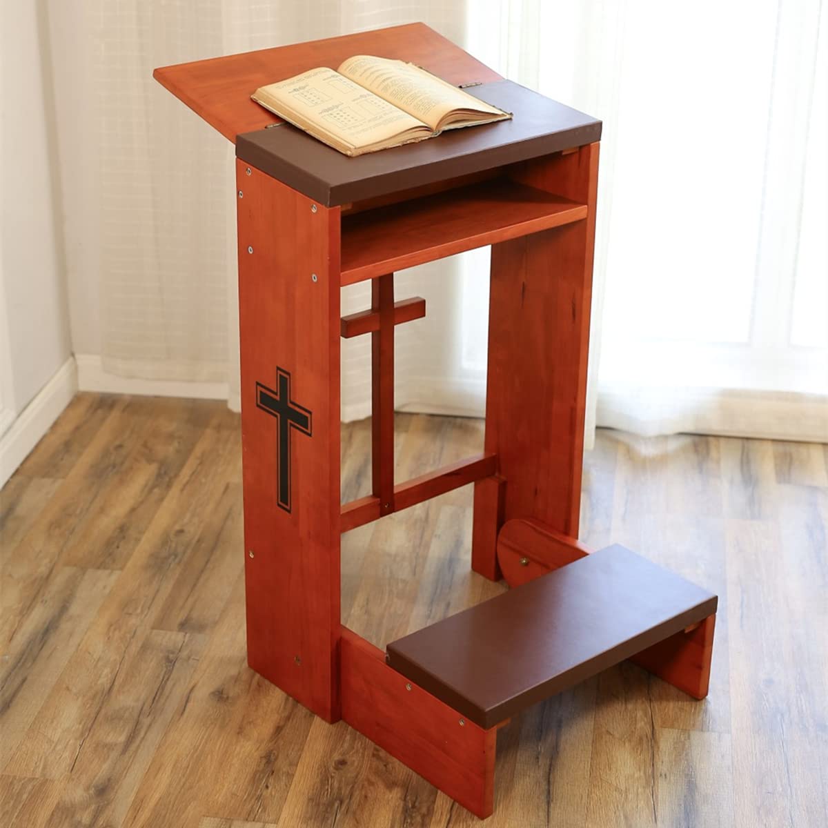 Wooden Prayer Kneeling Bench with Padded Cushion - Folding Church Prayer Stool for Home Worship, Meditation & Catholic Devotions - Comfortable Kneeler for Bible Study & Spiritual Practices