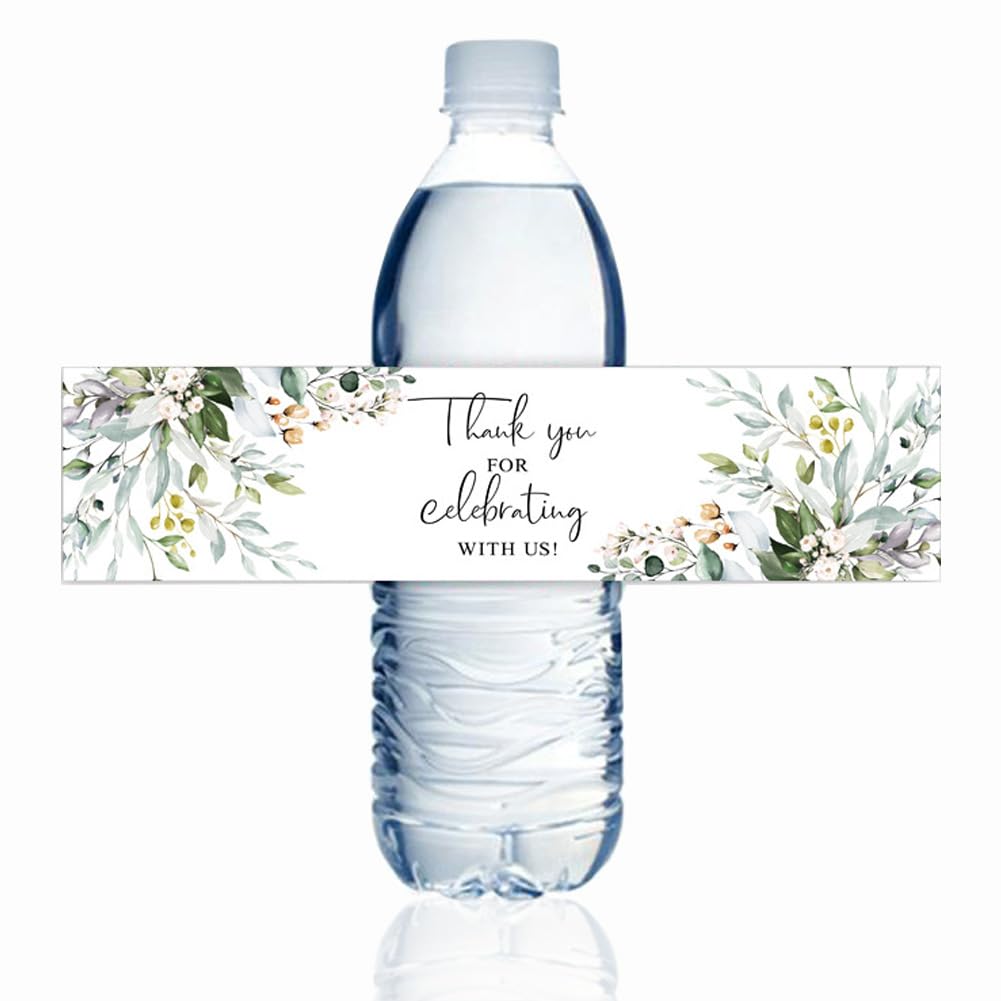 50PCS Wedding Water Bottle Labels - Boho Thank You Greenery Plant Stickers for Bottles, Personalized Baby Shower & Bridal Shower Party Decor - Perfect for Birthday, Anniversary & Special Events