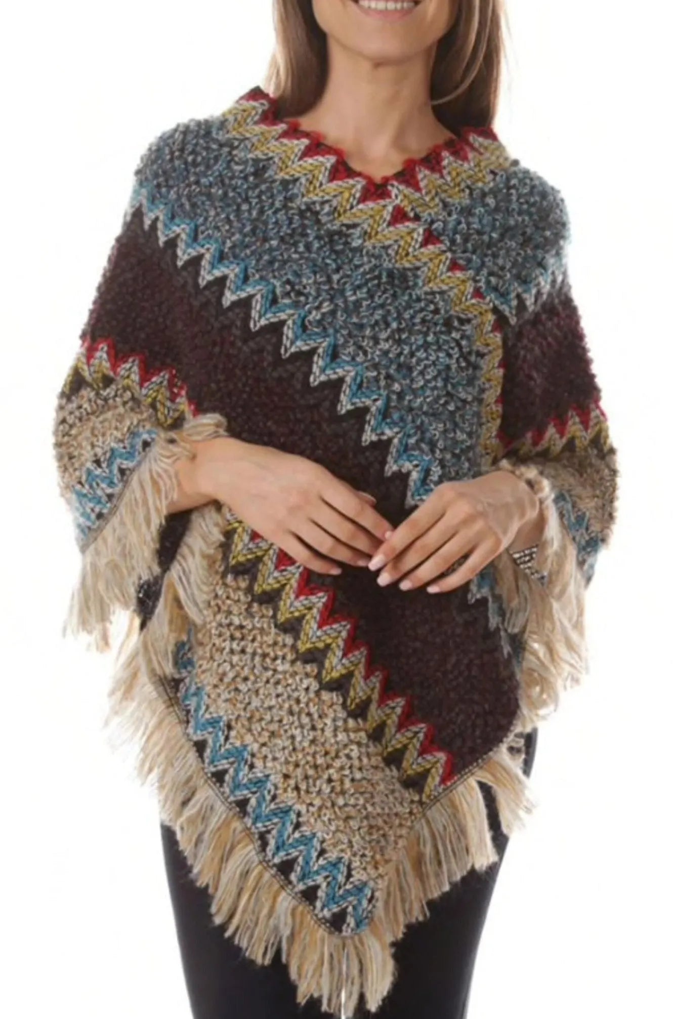 Geo Knit Poncho - Soft & Stylish Women's Knitted Wrap Shawl for Fall & Winter - Perfect for Outdoor Activities, Travel & Casual Wear