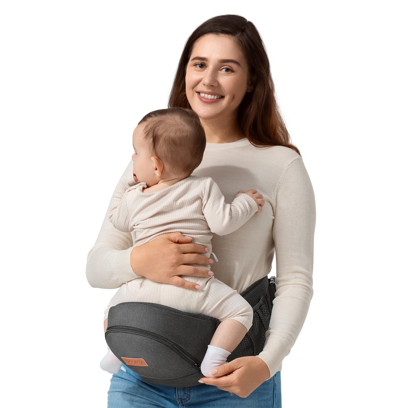 Besrey Baby Hip Carrier - Ergonomic Toddler Hip Seat Carrier for Infants & Kids Up to 44lbs (Black) | Hands-Free Baby Wearing Solution for Parents, Shopping & Outdoor Activities
