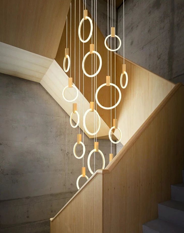 Stylish Black Aluminum Pendant Light with Long Hanging Rings - Modern Ceiling Lamp for Dining Room, Kitchen Island, or Living Room Decor