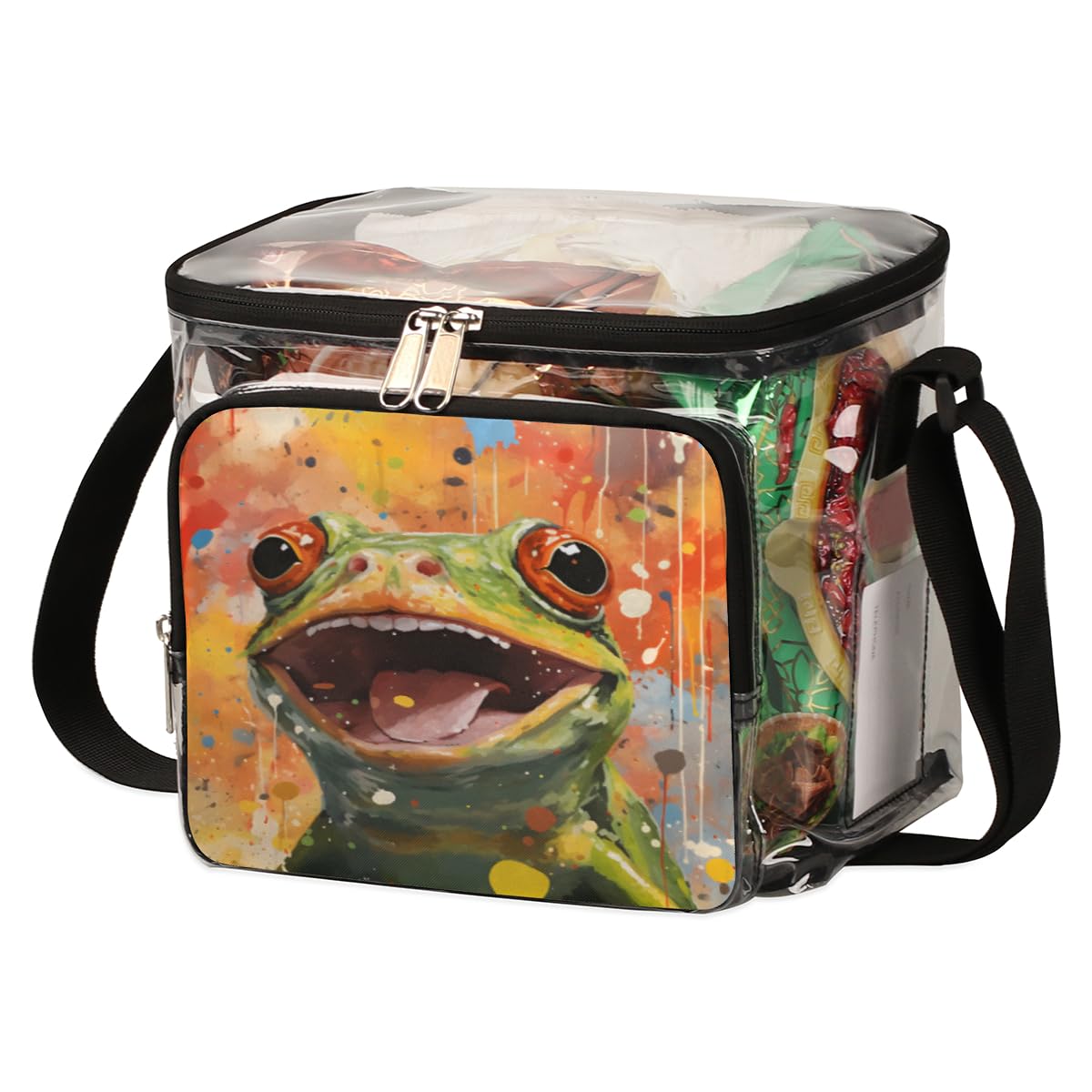 GzLeyigou Waterproof Transparent Frog Tote Bag - Clear Crossbody Shoulder Bag with Handles for Lunch, Outdoor Activities, Travel, Picnics, Concerts & Sports Events | Stadium Approved Multipurpose Purse for Women & Teens