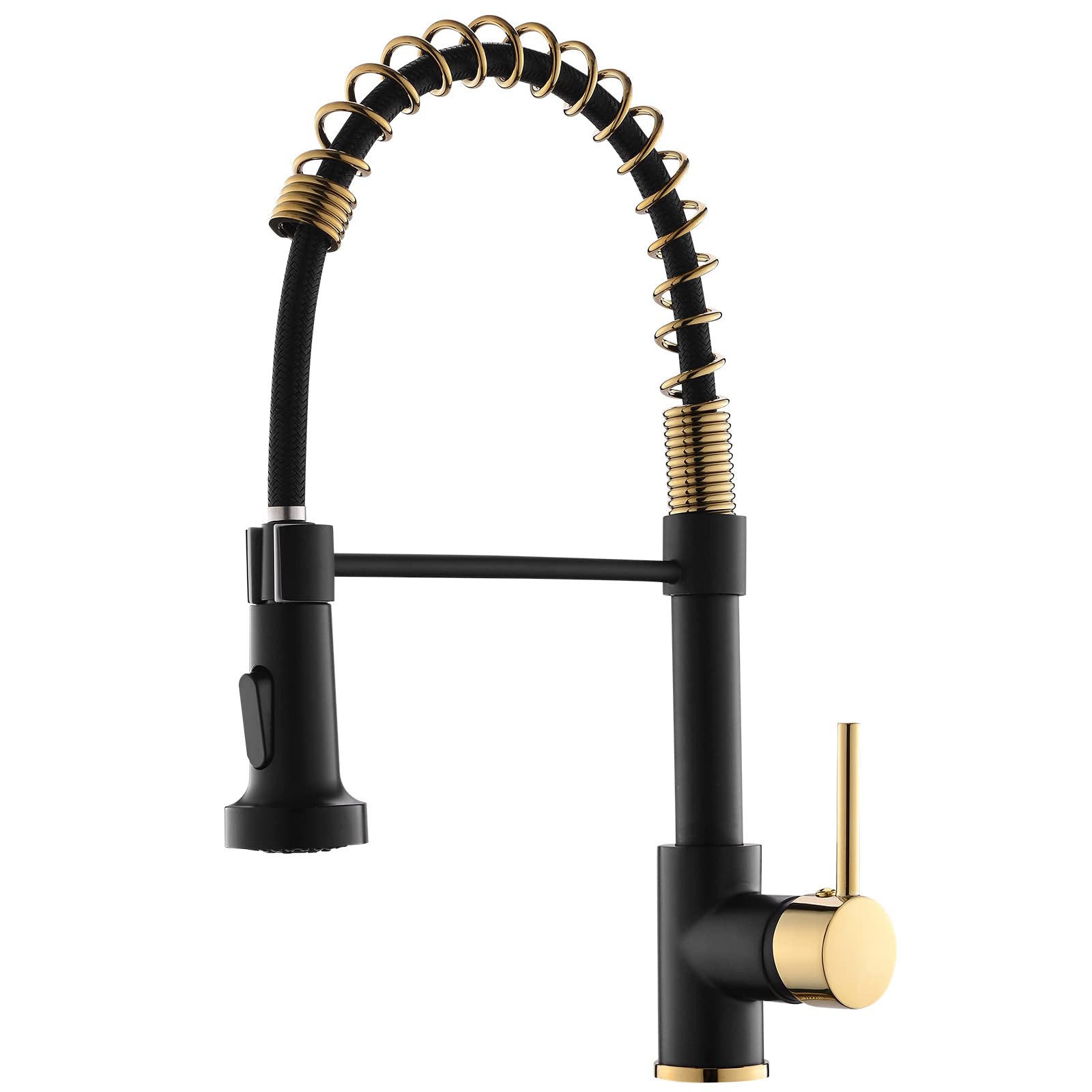 Matte Black & Gold Kitchen Faucet with Pull Down Sprayer - Commercial Single Handle for Home & Restaurant Use