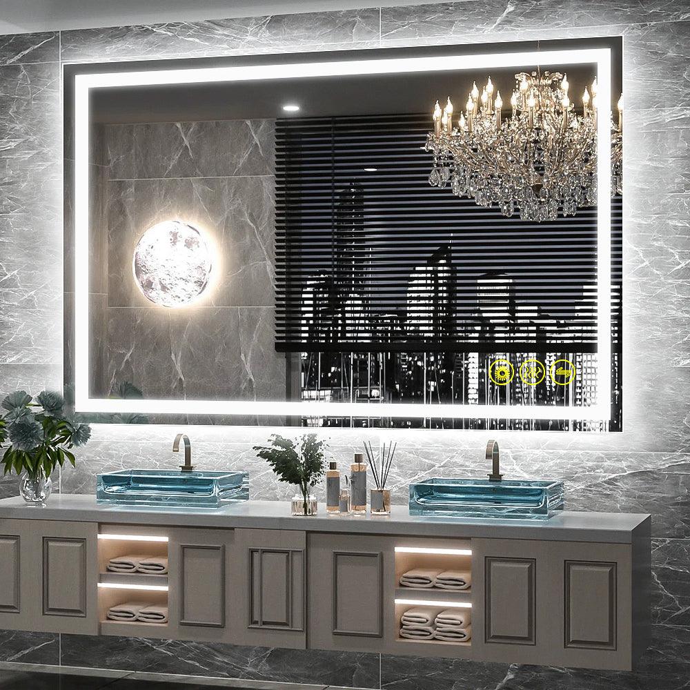 GlareGuard Rectangular Anti-Fog Dimmable LED Bathroom Mirror with Backlit - Perfect for Makeup, Shaving & Skincare Routine