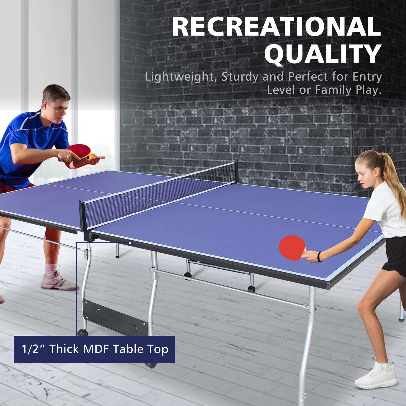 8×4 FT Foldable & Portable Ping Pong Table Set with 2 Paddles, 3 Balls & Net - Indoor/Outdoor Table Tennis for Backyard, Game Room & Family Fun