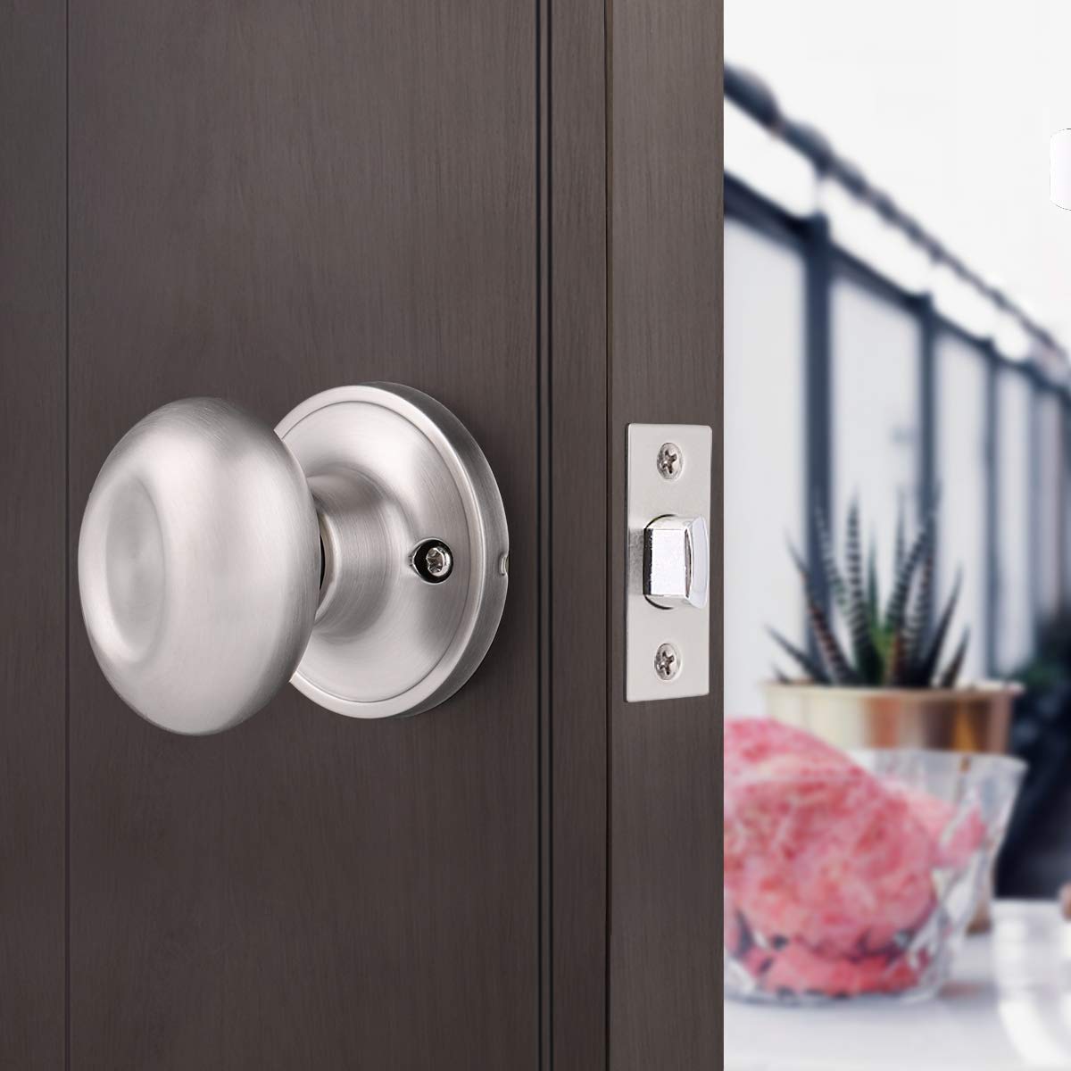 Gobiro 10-Pack Satin Nickel Passage Door Knobs - Hall Closet & Interior Door Handles - Durable Egg Knob Design for Bedroom, Bathroom & Office Doors