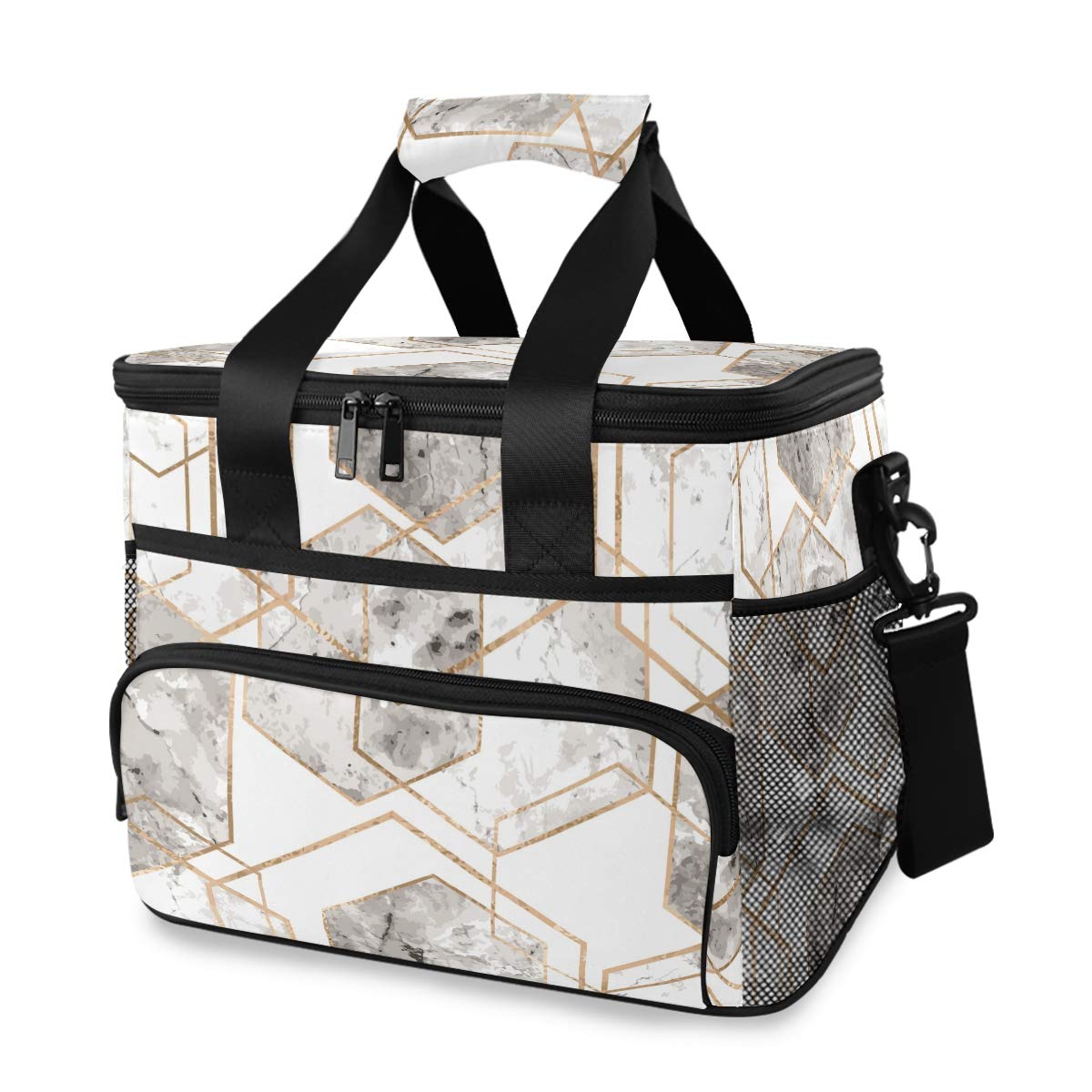 ALAZA Geometric Gold Lines & Marble Large Insulated Lunch Cooler Bag - Waterproof Picnic Cooler for Camping, Beach, BBQ, Work & Outdoor Activities | Perfect for Office, School & Family Outings