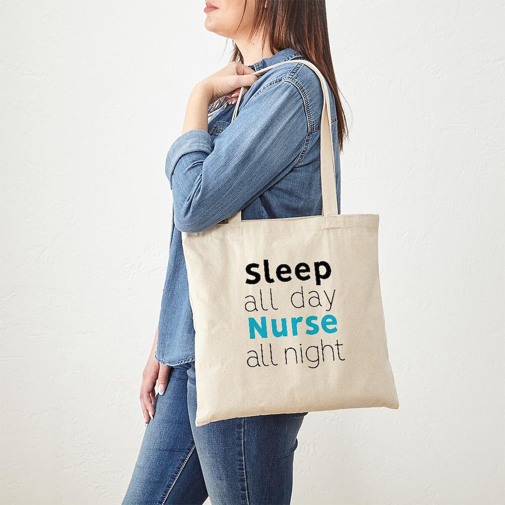 Sleep All Day Nurse All Night Tote Bag - Natural Canvas Reusable Shopping Bag for Nurses, Medical Professionals & Healthcare Workers - Perfect for Work, Groceries & Everyday Use
