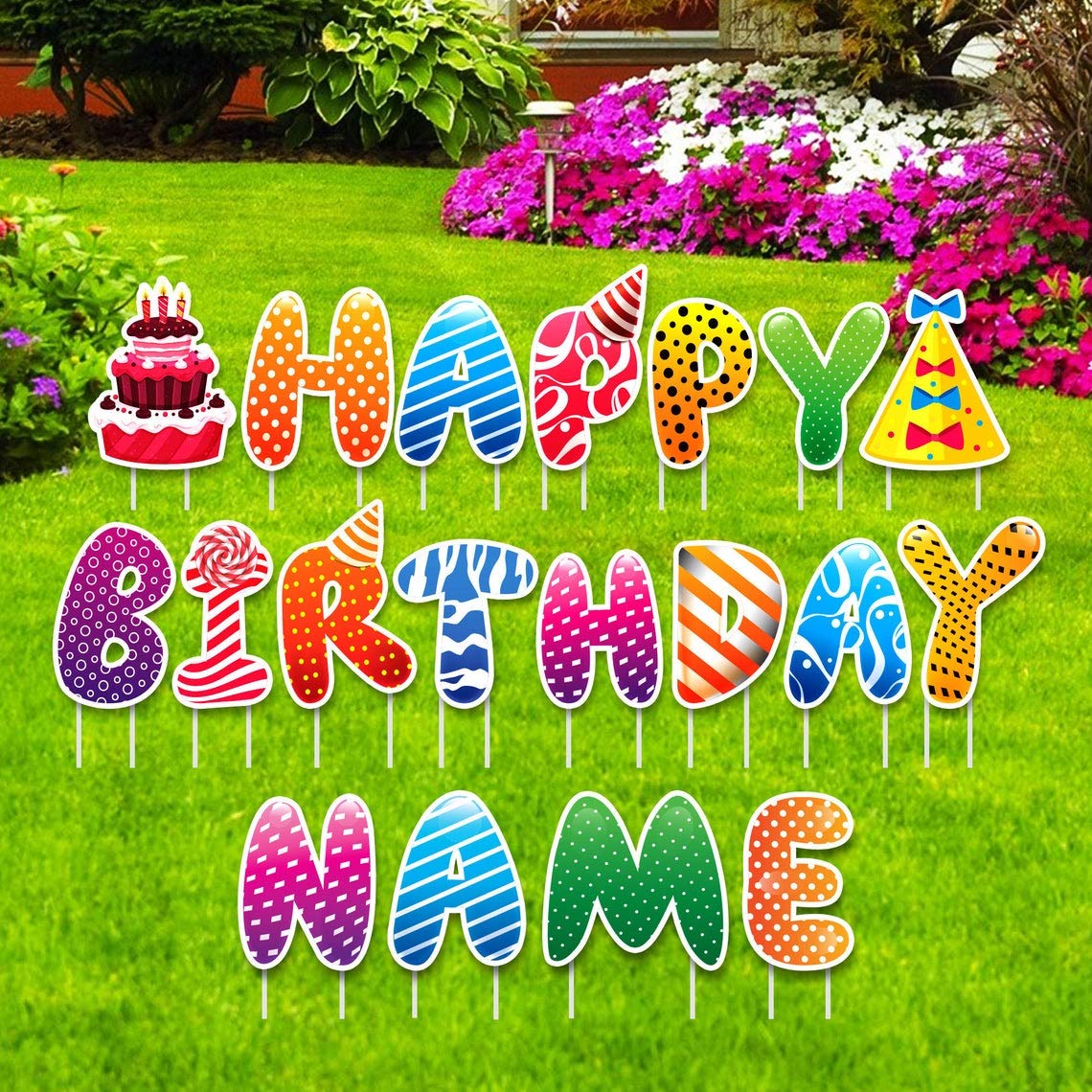Personalized Happy Birthday Yard Sign Letters - 20 to 24 Inch Outdoor Birthday Lawn Decorations with Metal Stakes for Kids & Adults - Perfect for Birthday Parties, Backyard Celebrations & Surprise Decor