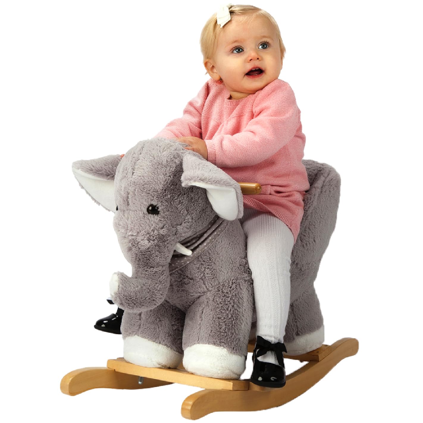 Plush Gray Elephant Rocking Horse with Chair - Soft Stuffed Baby Rocker with Sweet Music, CPC Certified - Perfect for Toddlers' Playroom, Nursery Decor & First Birthday Gifts