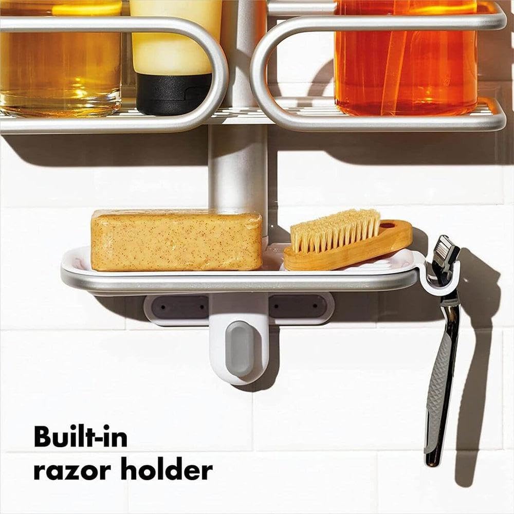 OXO Good Grips 3-Tier Aluminum Shower Caddy Organizer - Rustproof Bathroom Storage for Shampoo, Conditioner & Soap - Perfect for Showers, Bathtubs & Dorm Rooms
