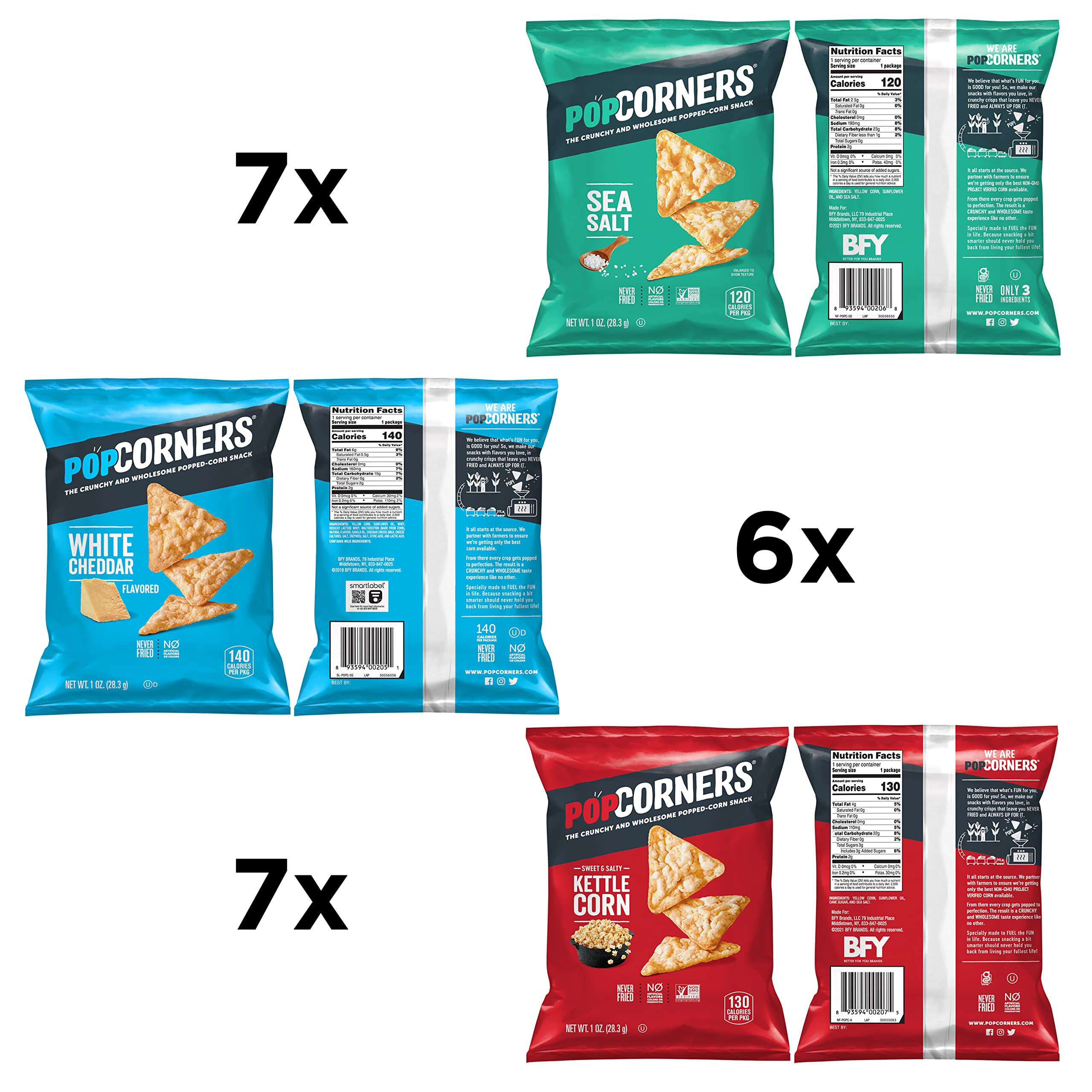 PopCorners Popped Corn Snacks - Variety Pack of 3 Flavors (Kettle Corn, White Cheddar, Sweet Chili) - 20 Count, 1oz Bags - Gluten Free, Non-GMO, Vegan Snacks - Perfect for Office, School Lunches & Movie Nights