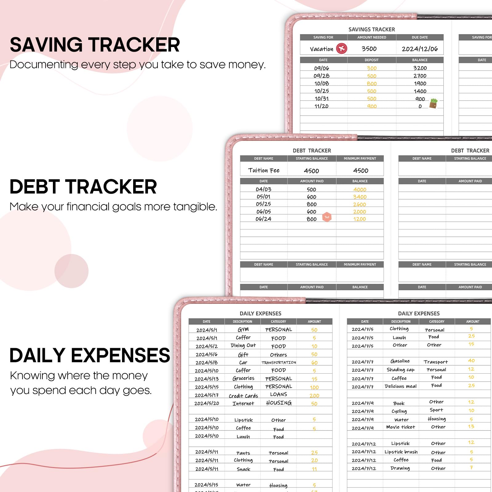 WEMATE 2025 Budget Planner with Lock - Monthly Expense Tracker Notebook & Undated Financial Planner - A5 Leather Money Organizer for Personal Finance Management - Perfect for Home Budgeting, Savings Goals & Debt Tracking - Black