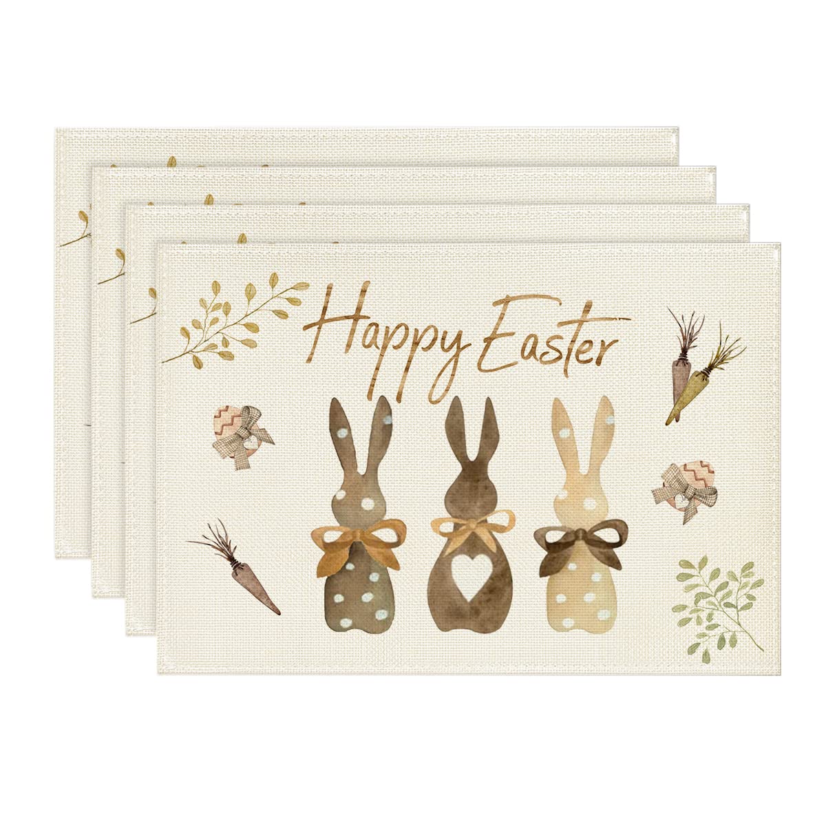 Artoid Mode Carrot Rabbit Bunny Happy Easter Placemats Set of 4 - 12x18 Inch Washable Table Mats for Spring Dining Decor, Rustic Vintage Holiday Table Setting - Perfect for Easter Brunch, Spring Parties & Farmhouse Kitchen Decor