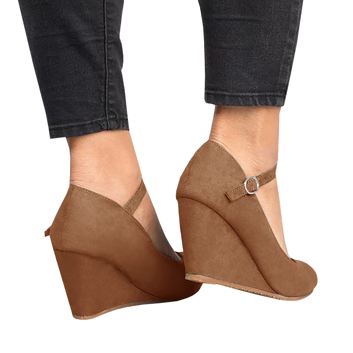 Coutgo Women's Comfortable Wedge Heels - Closed Toe Mary Jane Pumps with Ankle Strap for Office, Wedding & Dress Occasions | Stylish Work Shoes & Formal Wear Accessories