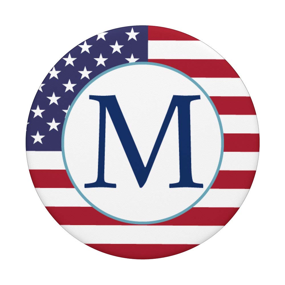USA Patriotic Monogram Letter M Initial PopSockets PopGrip - Swappable Phone Grip for iPhone, Samsung & Tablets - Perfect for 4th of July, Veterans Day & Patriotic Events
