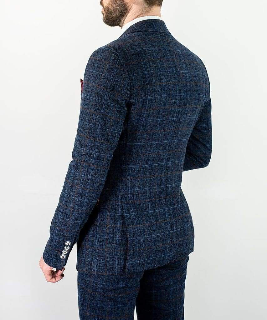 Cavani Cody Men's 3 Piece Blue Check Slim Fit Suit - Formal Business Attire for Weddings, Office & Special Occasions