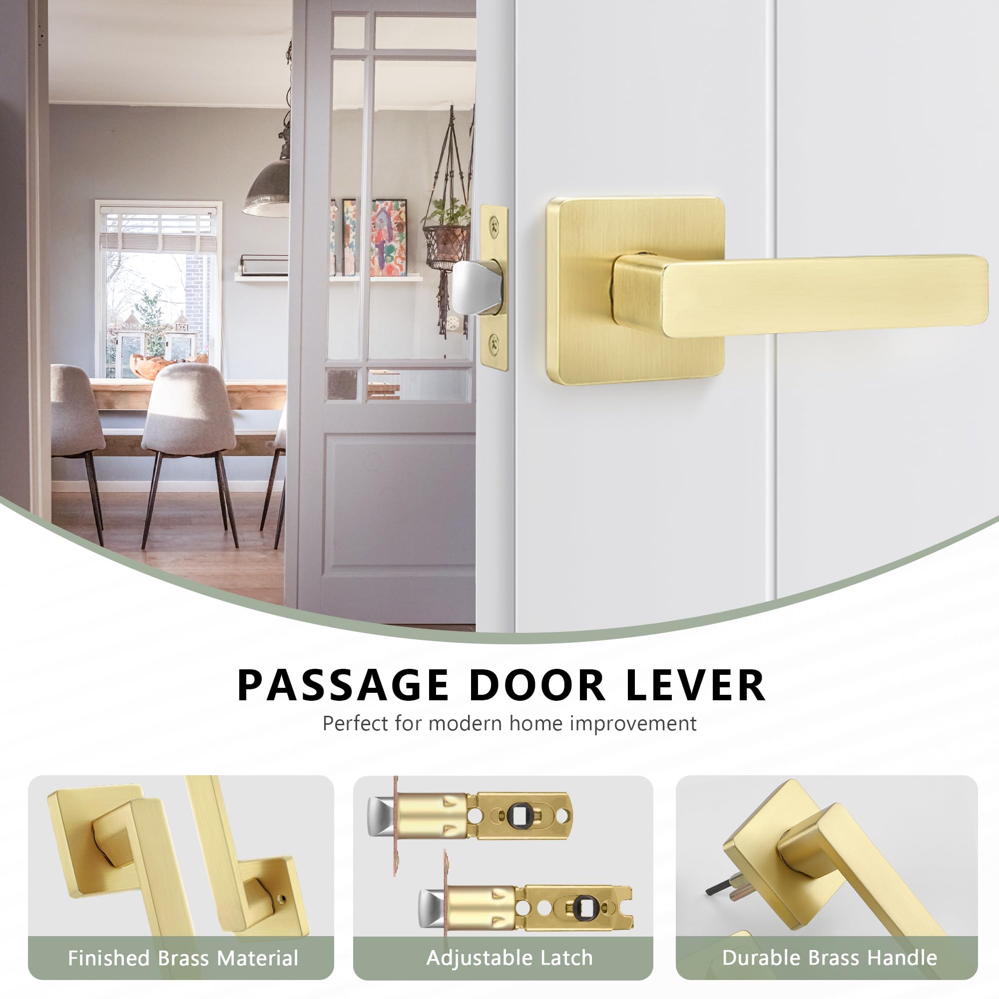 3 Pack Gold Door Handles - Heavy Duty Passage Door Levers for Hallway, Closet & Interior Doors - Modern Left/Right Handed Door Hardware - Perfect for Bedrooms, Bathrooms & Office Spaces