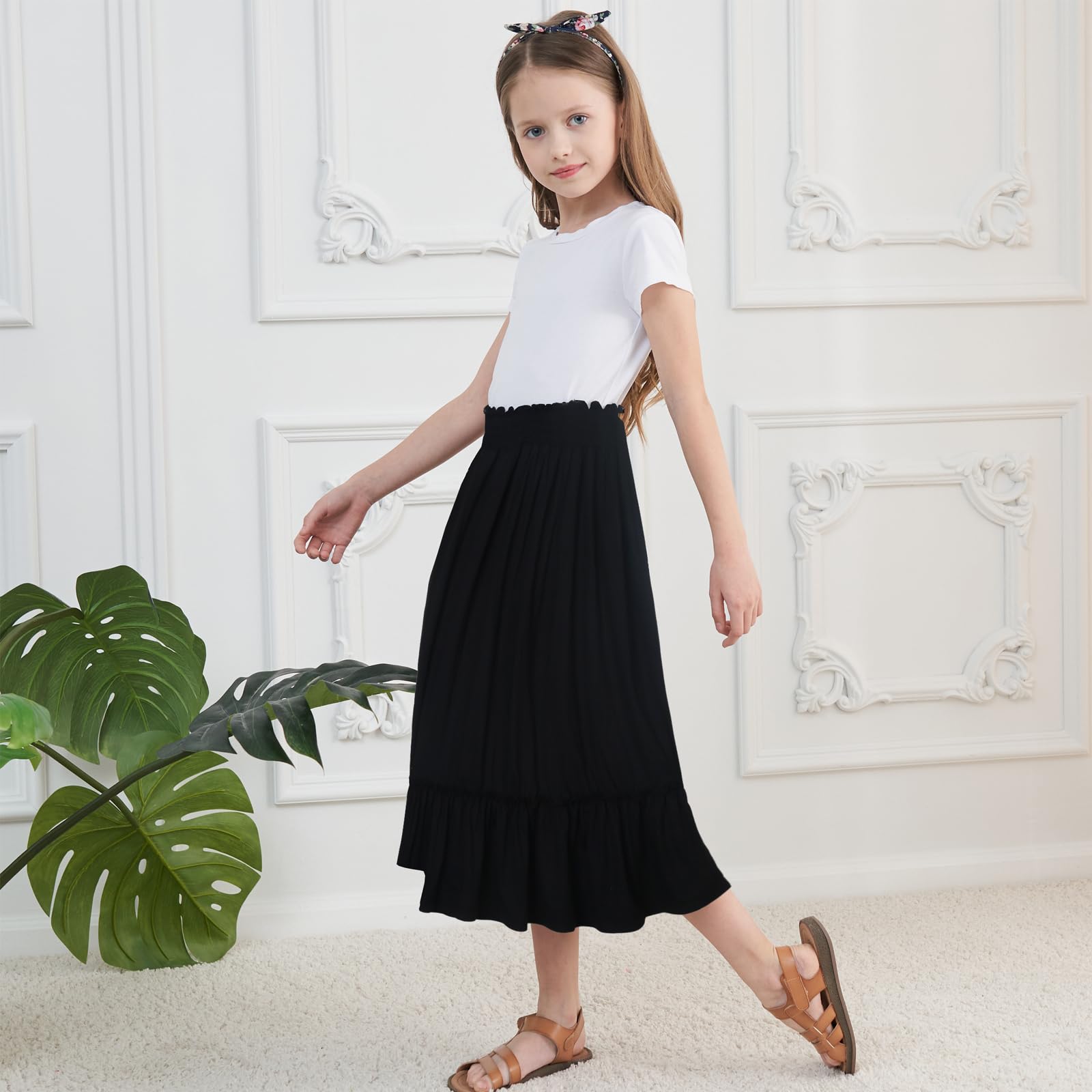 Girls Long Maxi Skirt - High Waisted Ruffle Summer Skirt for Kids | Cute Boho Style Skirt for Beach, Party & Casual Wear