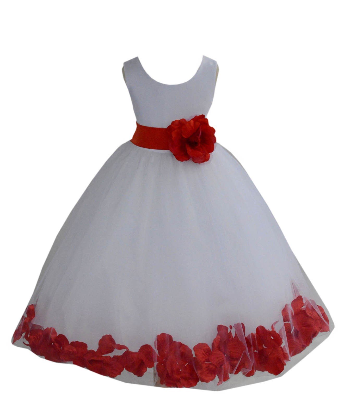 White Tulle Rose Petals Flower Girl Dress - Elegant Christening Gown for Weddings, Baptisms & Special Occasions (Style 302T, Size 12)