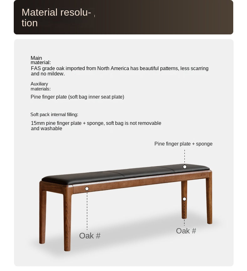 Solid Oak & Black Walnut Nordic Style Long Bench - Modern Wooden Sofa for Living Room, Bedroom, Entryway & Dining Area