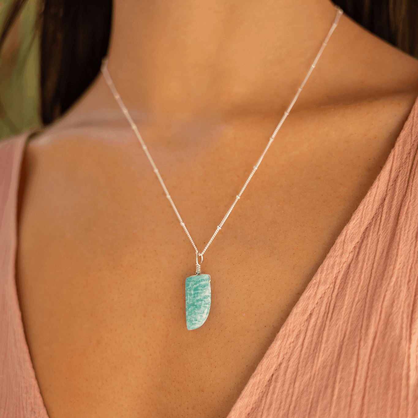 Amazonite Crystal Pendant Necklace - Smooth Stone Healing Jewelry for Women, Spiritual Protection & Positive Energy | Perfect for Meditation, Yoga & Everyday Wear