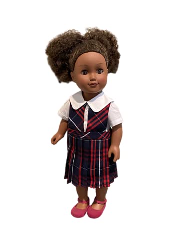18 Inch American Doll Outfit - 2 Styles Plaid Jumper Set with Blouse & Hair Accessory (Blue, Gray, White) | School Uniform Dress for 18