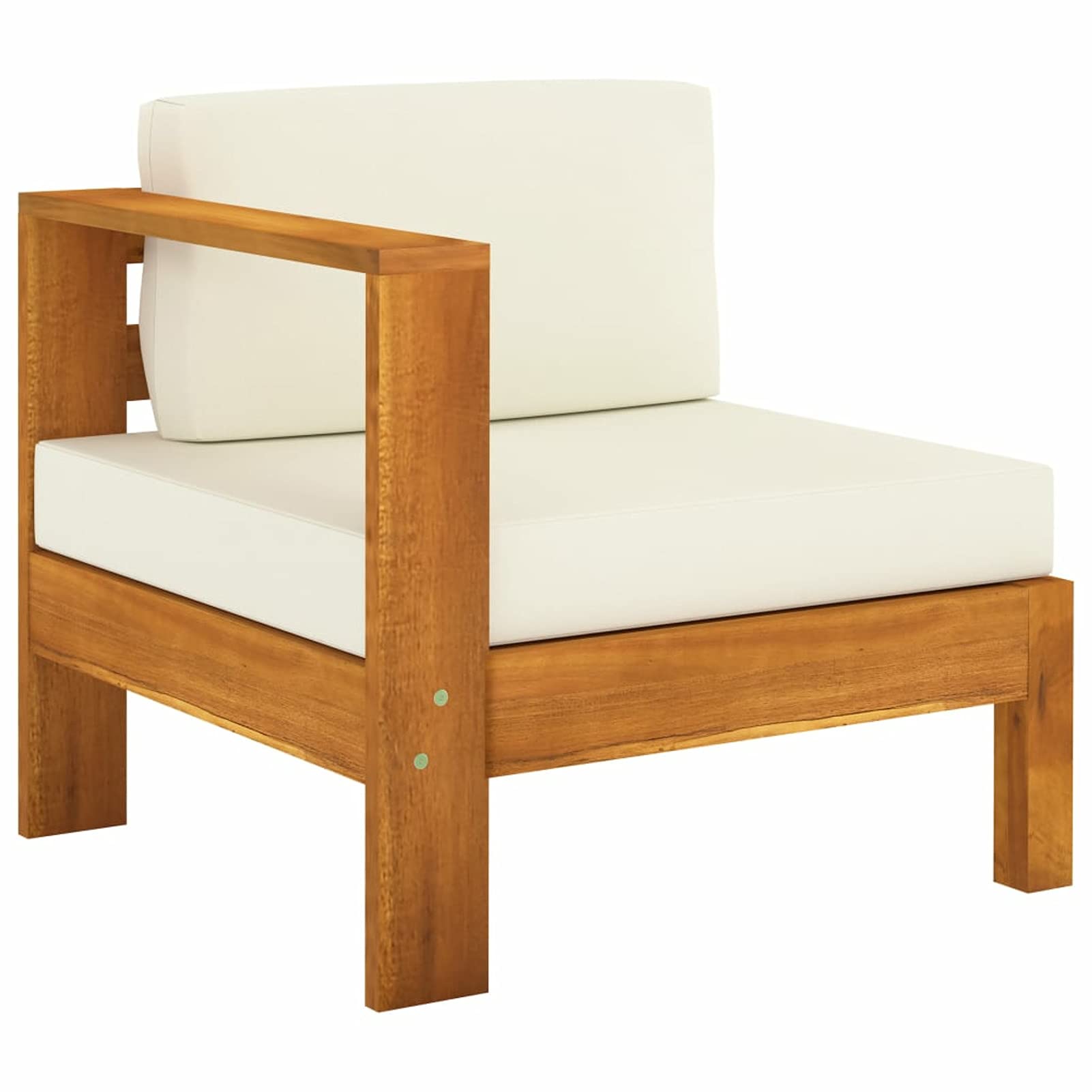 Tidyard Acacia Wood Outdoor Sectional Sofa with Armrest & White Cushions - 27.6 x 25.6 x 23.6 Inches Patio Furniture for Garden, Terrace, Backyard, Balcony - Perfect for Lounging, Entertaining & Relaxing Outdoors