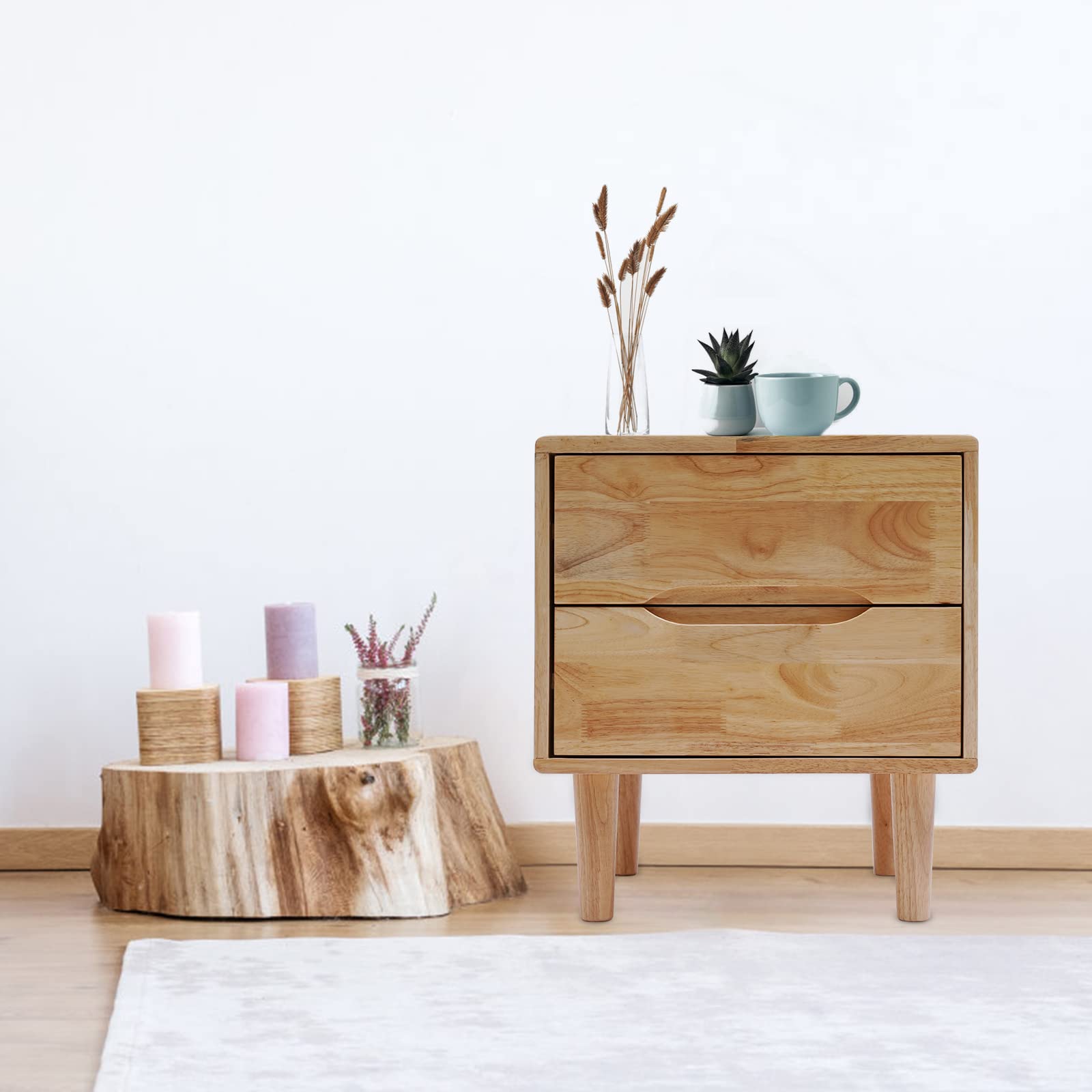 Mid Century Modern Nightstands - Set of 2 Solid Wood Bedside Tables with 2 Drawers & Spacious Storage | Raw Wood Finish | Perfect for Bedroom, Living Room & Small Spaces | Night Stand End Table for Home Decor