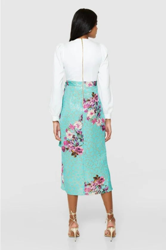 Paula Pencil Wrap Midi Dress in Turquoise - Flattering Bodycon Dress for Work, Date Night & Special Occasions