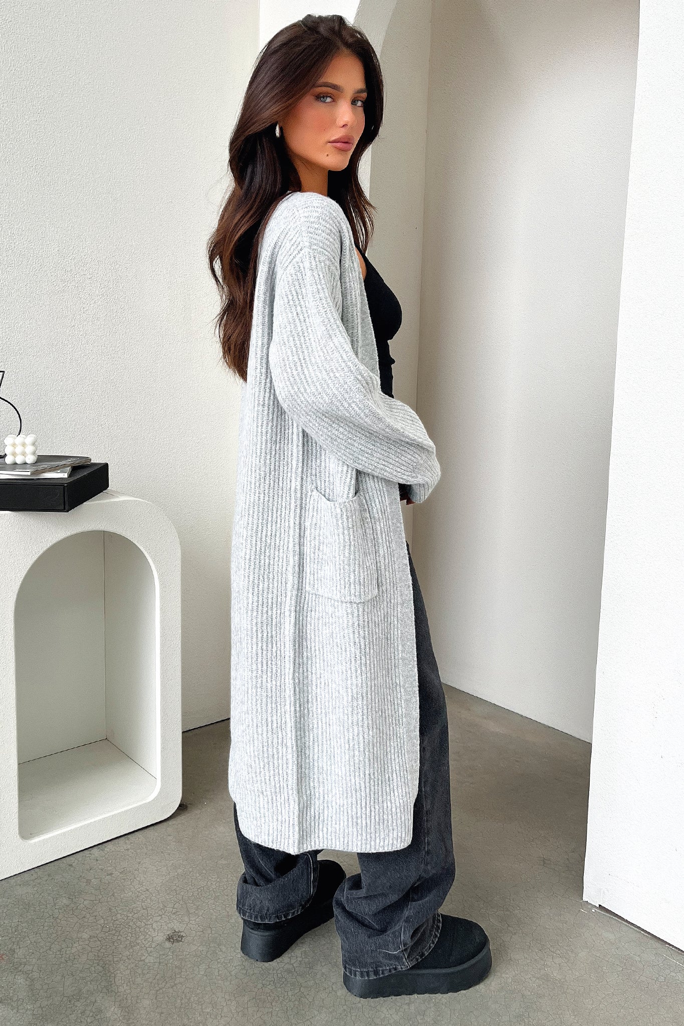 Arina Women's Grey Cardigan Sweater - Soft Knit Open Front Long Sleeve Wrap Cover Up for Fall & Winter - Perfect for Office, Date Night and Casual Outfits