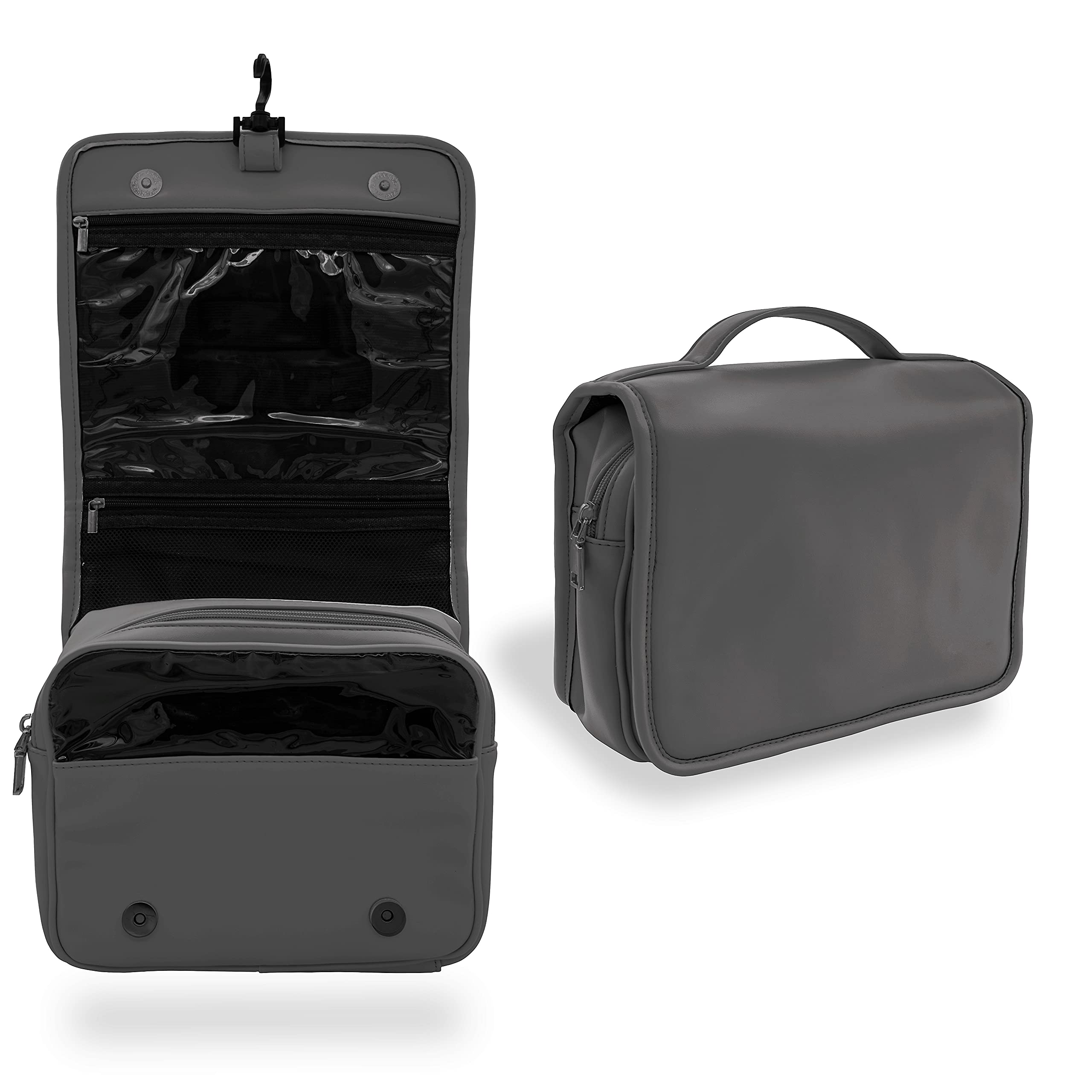 Vegan Leather Hanging Toiletry Bag with Magnetic & Zipper Closure - Compact Travel Organizer for Cosmetics, Makeup & Toiletries (Fits 8-inch Containers) - Ideal for Camping, Gym & Business Trips