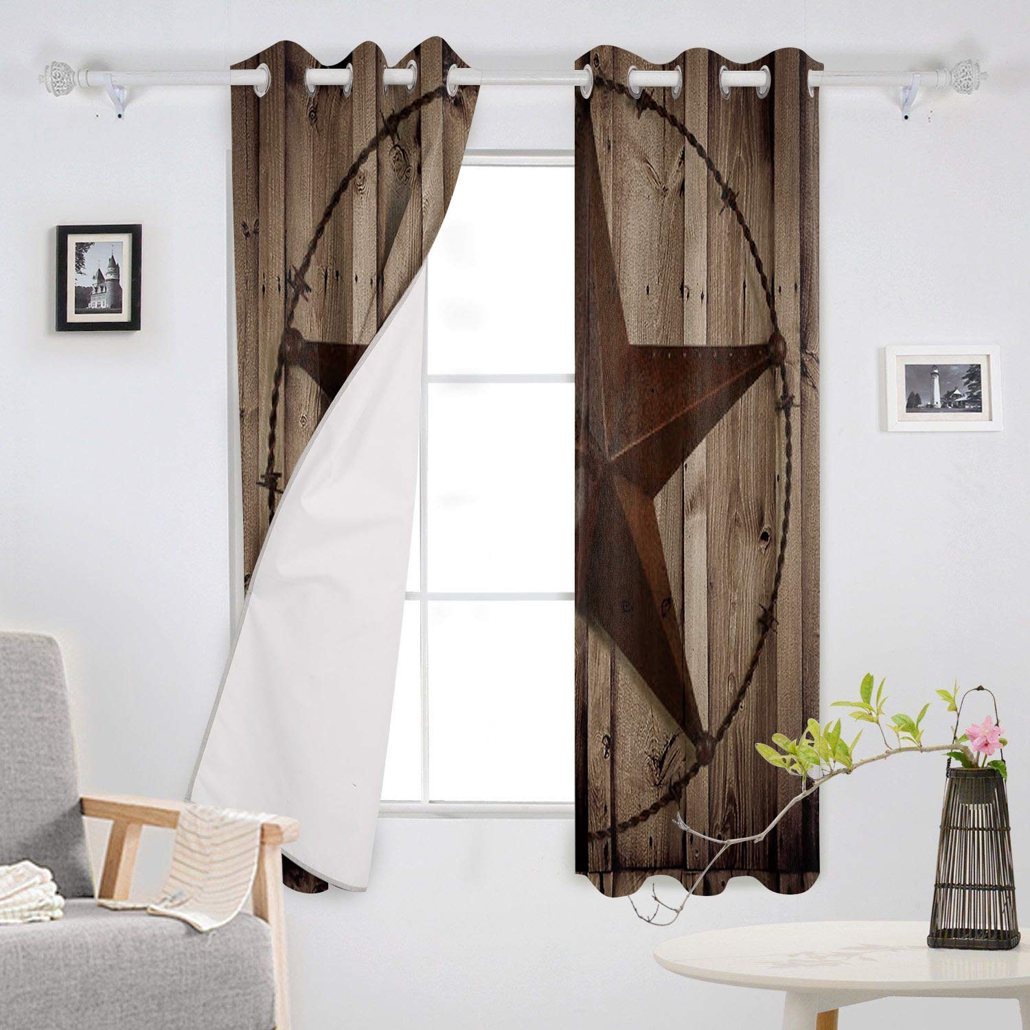 Texas Star Western Style Wooden Blackout Curtains - 2 Panels Set (80