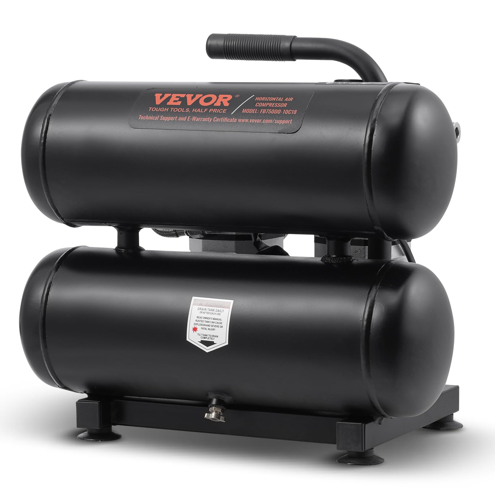 VEVOR 4.6 Gallon Oil-Free Air Compressor, 1HP 2.2CFM@90PSI with 120PSI Max Pressure, Ultra Quiet 80dB Portable Air Compressor for Auto Repair, Tire Inflation, Spray Painting, Nail Guns & Home DIY Projects - 120V Electric Air Pump