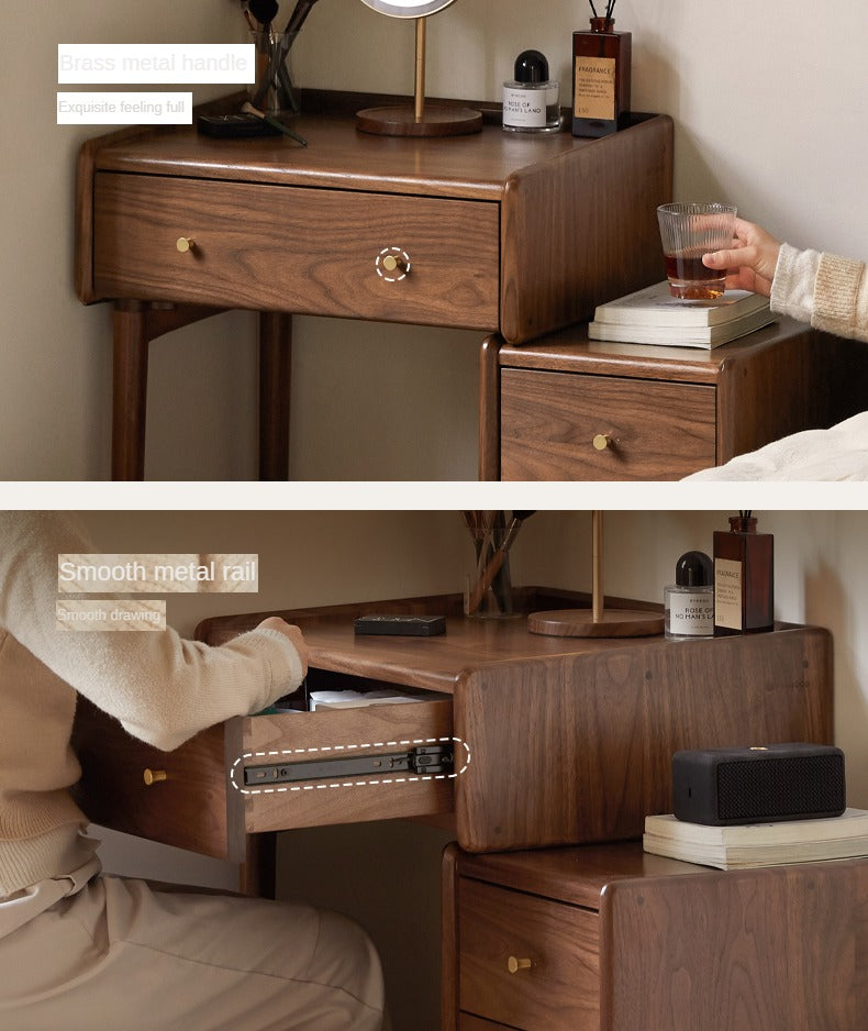 Premium Black Walnut Solid Wood Dressing Table with Cabinet - Elegant Vanity Desk for Bedroom, Makeup Station & Home Decor