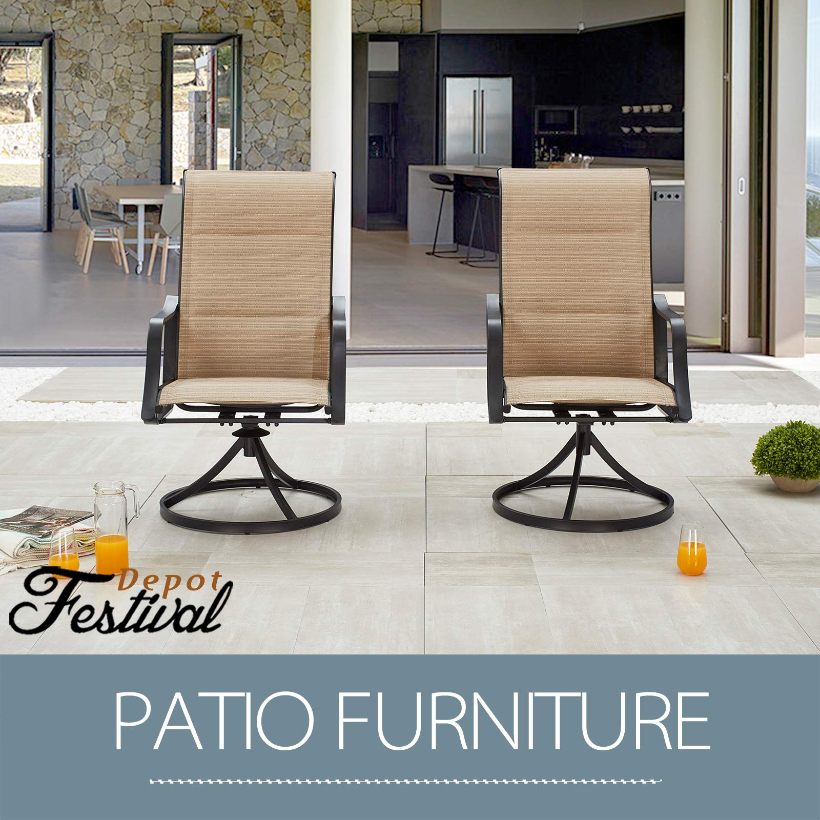 360° Swivel Outdoor Dining Chairs Set of 2 - Textilene High Back Breathable Patio Furniture for Deck, Garden, Pool - Beige - Perfect for Backyard BBQs, Poolside Lounging & Outdoor Entertaining