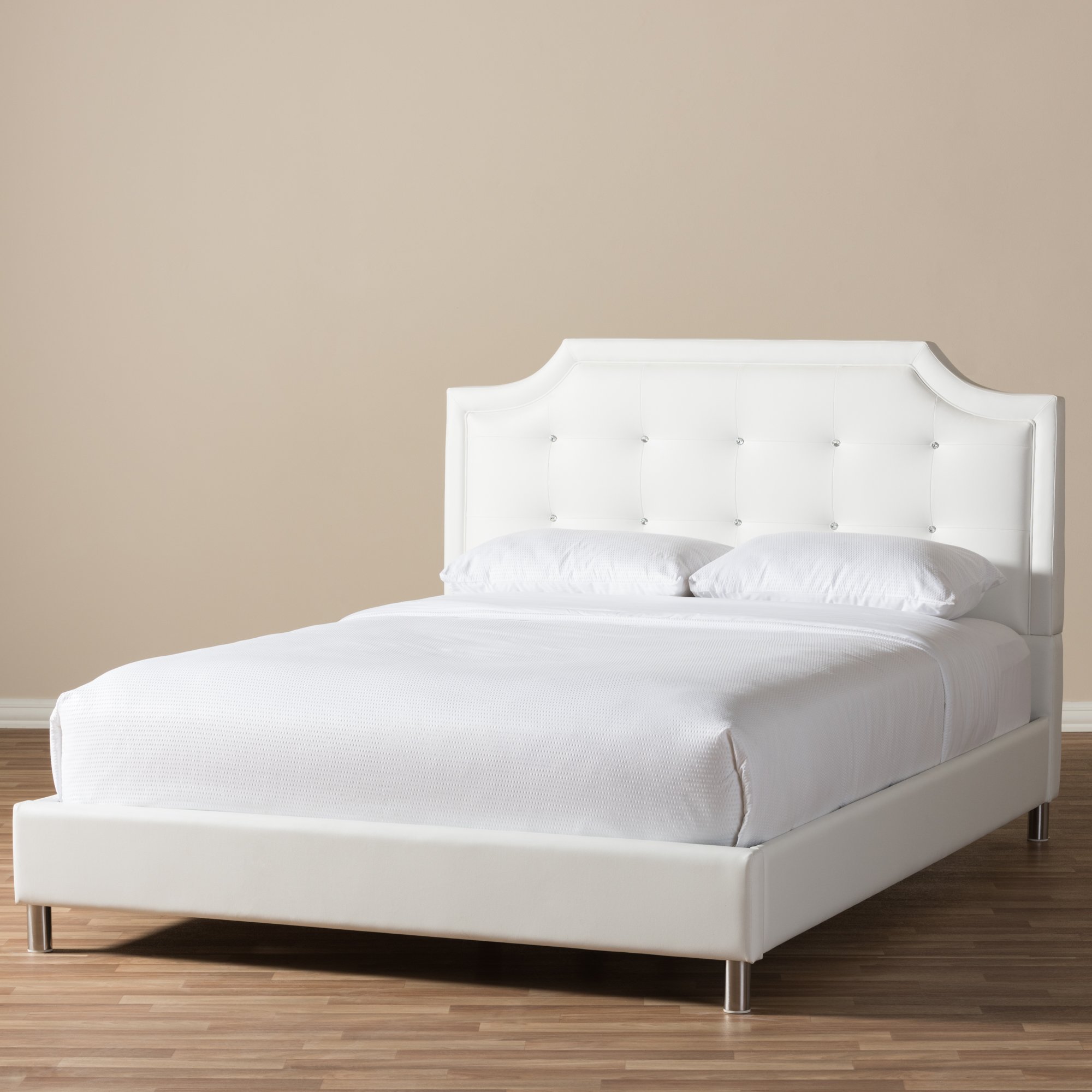 Baxton Studio Carlotta Modern Upholstered Headboard Full Size Bed Frame - White | Perfect for Contemporary Bedrooms & Guest Rooms