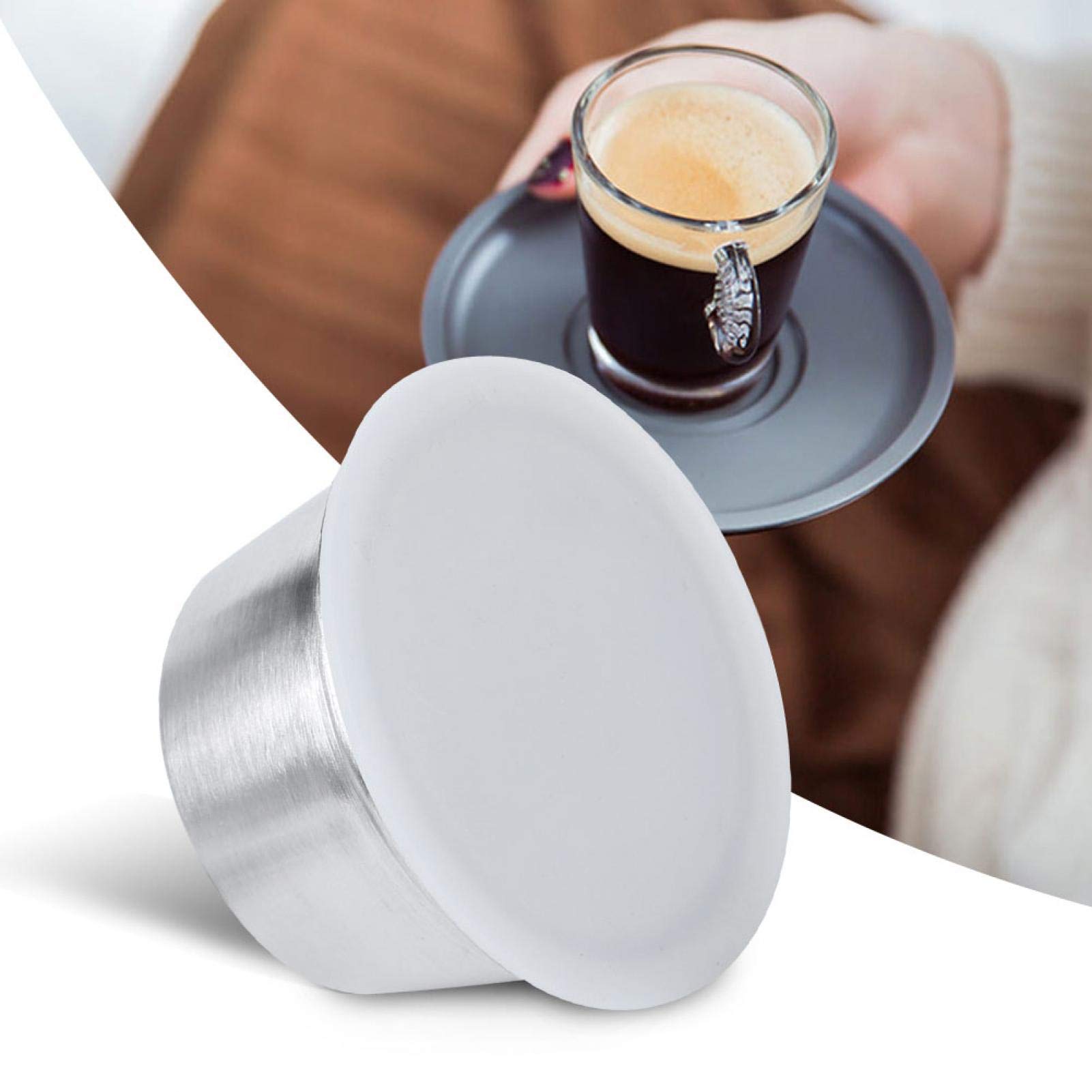 Oumefar Refillable Stainless Steel Coffee Capsule Pods with Silicone Lid - Reusable Coffee Filter Cup Compatible with Dolce Gusto Coffee Maker (White) - Perfect for Home, Office & Travel Use